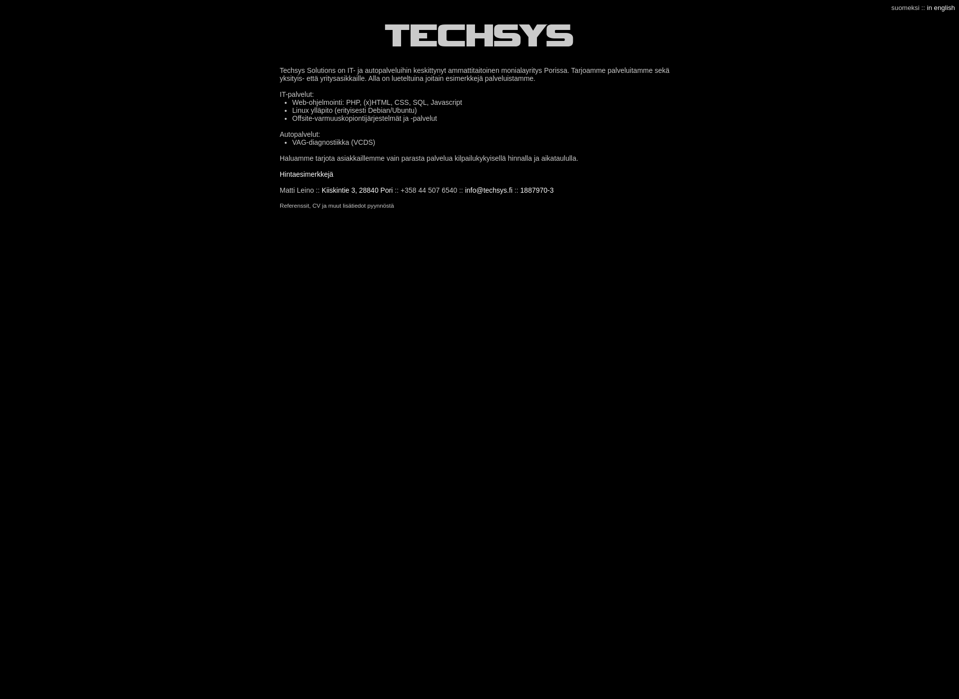 Skärmdump för techsys.fi