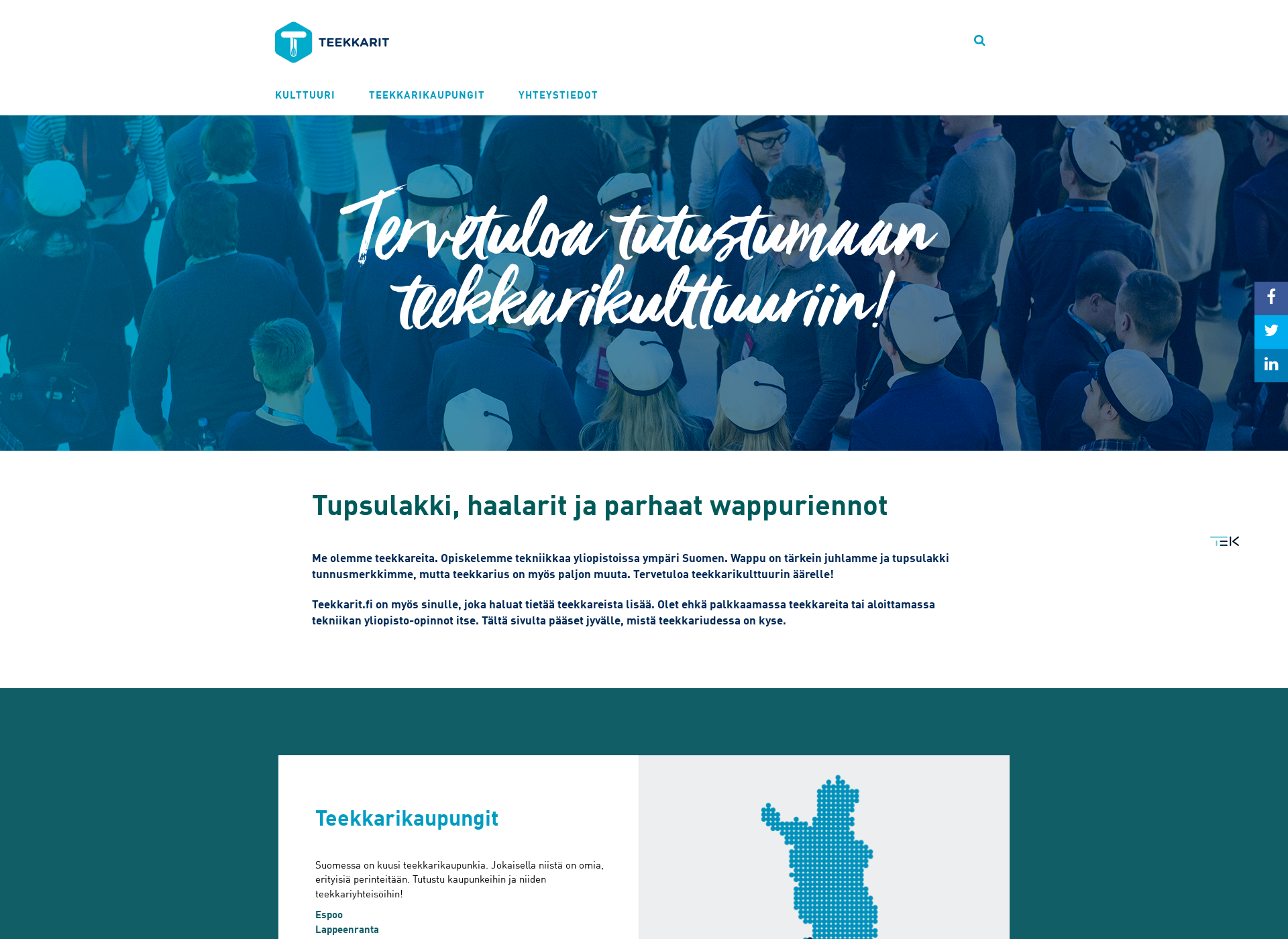 Skärmdump för teekkarit.fi