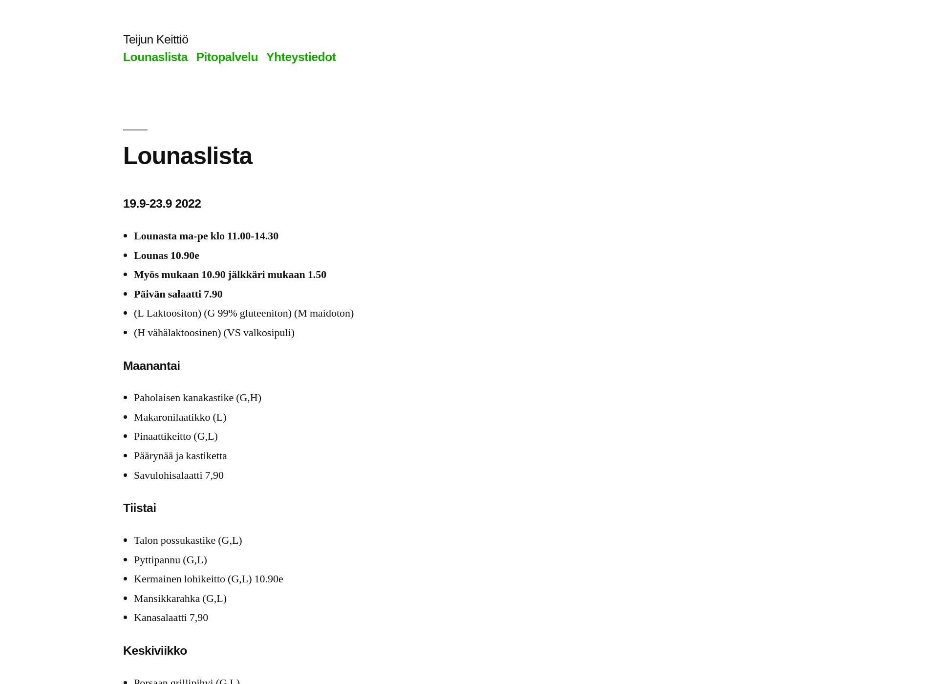 Screenshot for teijunkeittio.fi