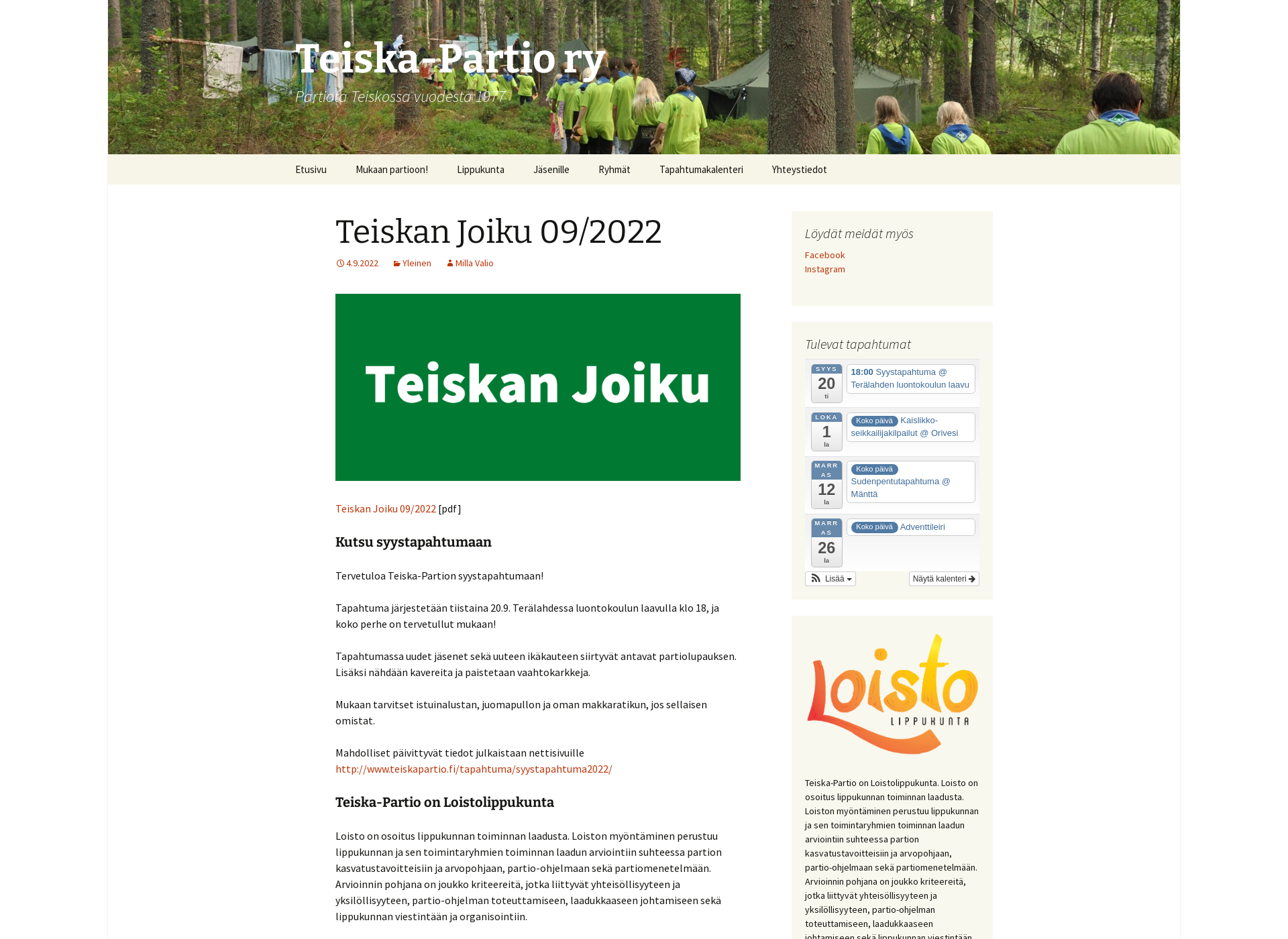 Skärmdump för teiskapartio.fi
