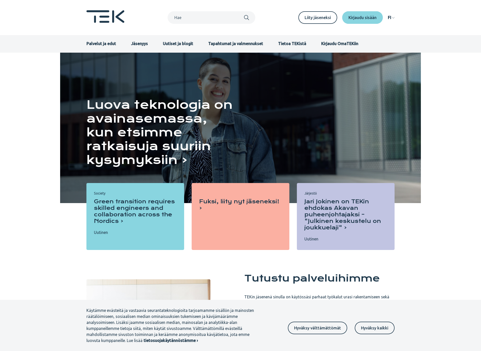 Skärmdump för tek.fi