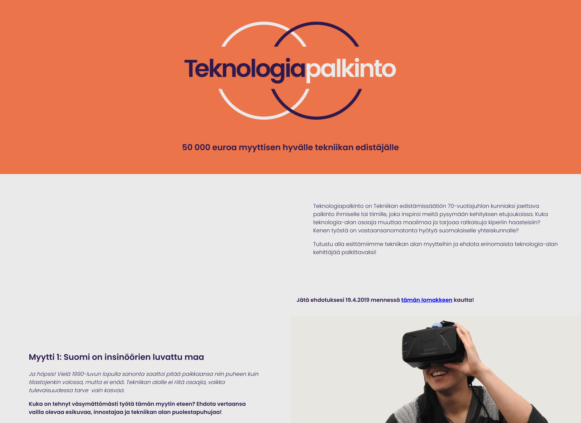 Screenshot for teknologiapalkinto.fi