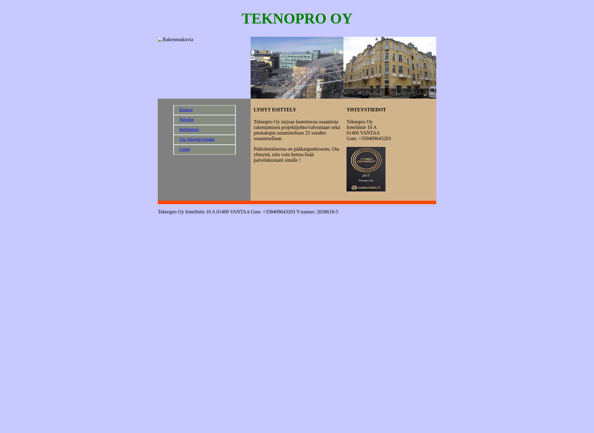 Skärmdump för teknopro.fi