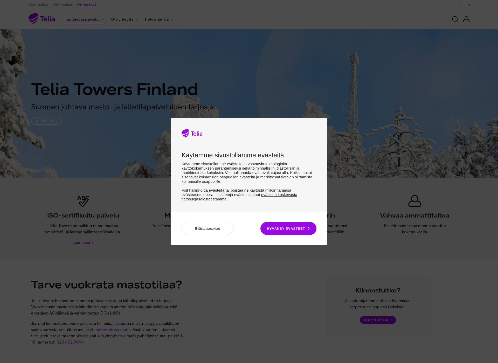 Skärmdump för teliatowers.fi