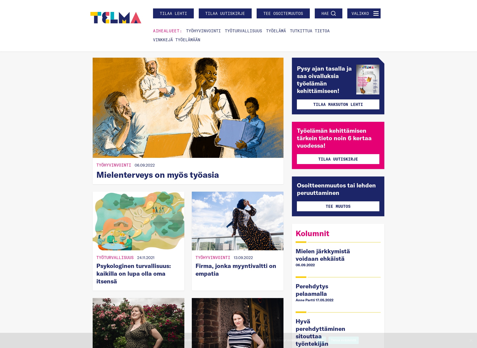 Skärmdump för telma-lehti.fi