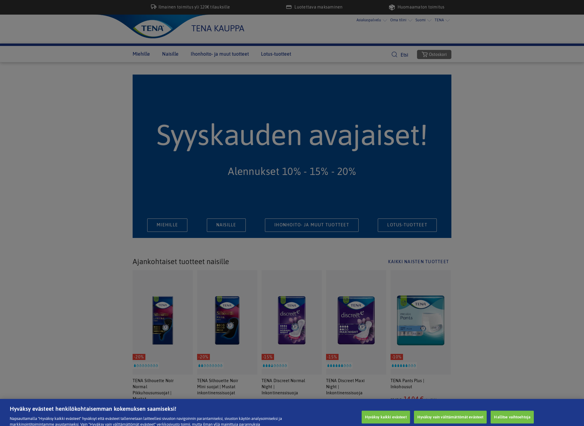 Skärmdump för tenakauppa.fi