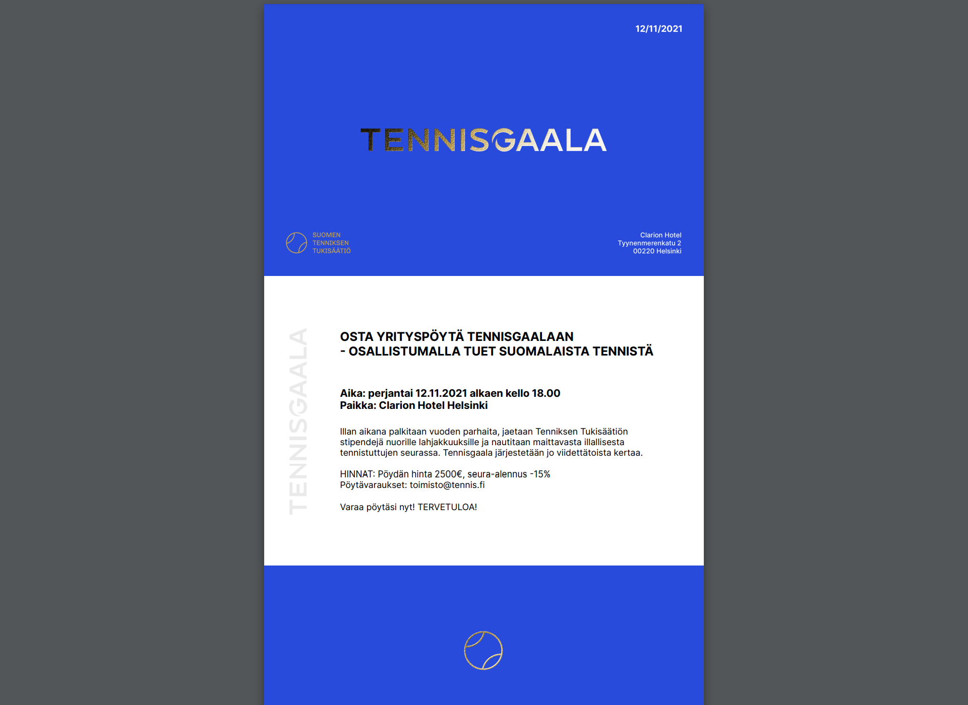 Skärmdump för tennisgaala.fi