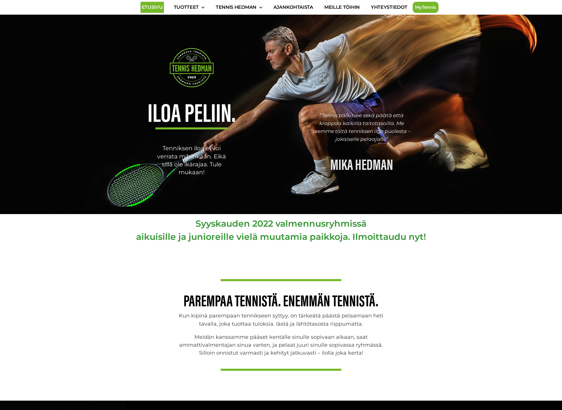 Skärmdump för tennishedman.fi