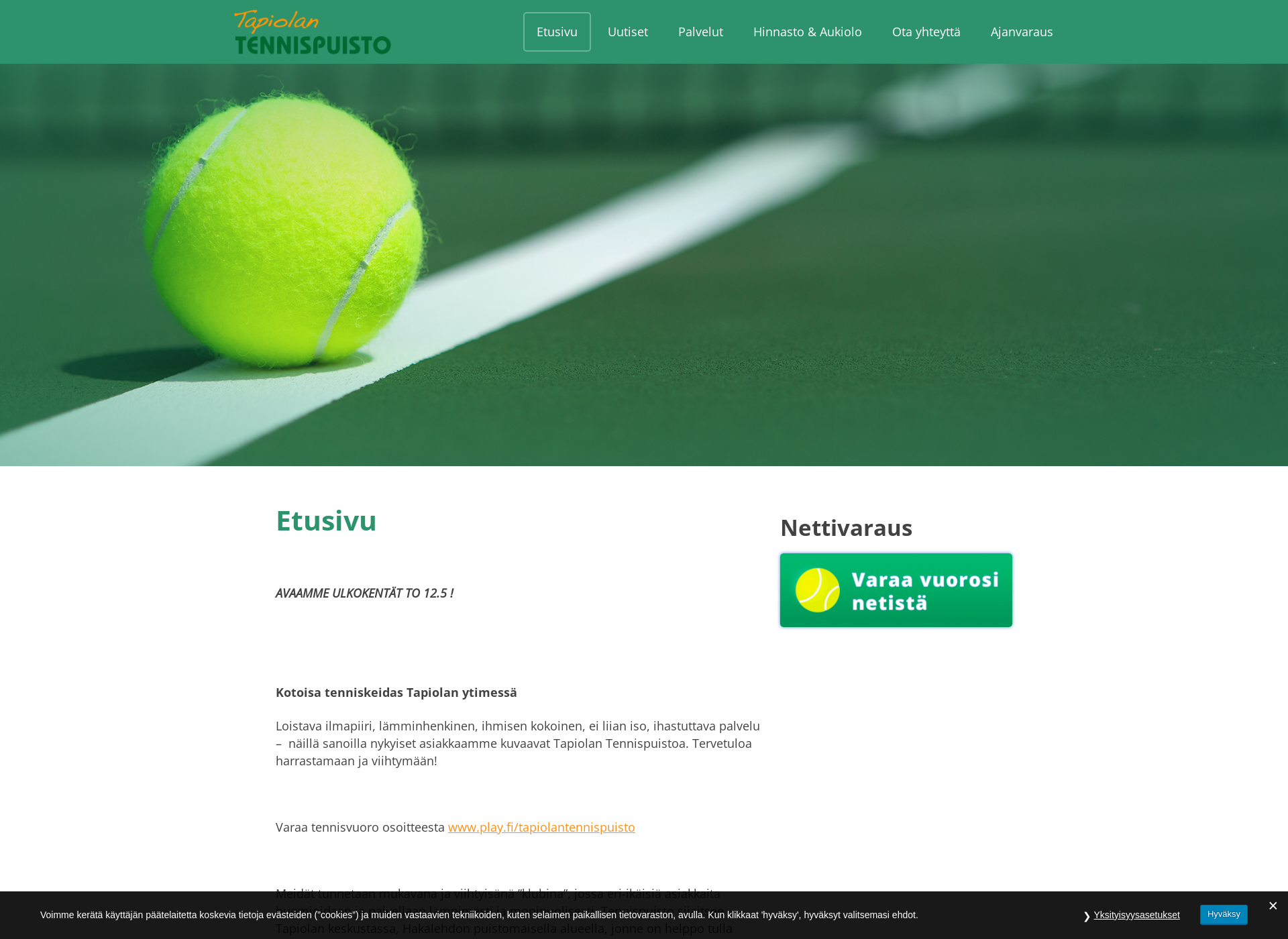 Skärmdump för tennispuisto.fi