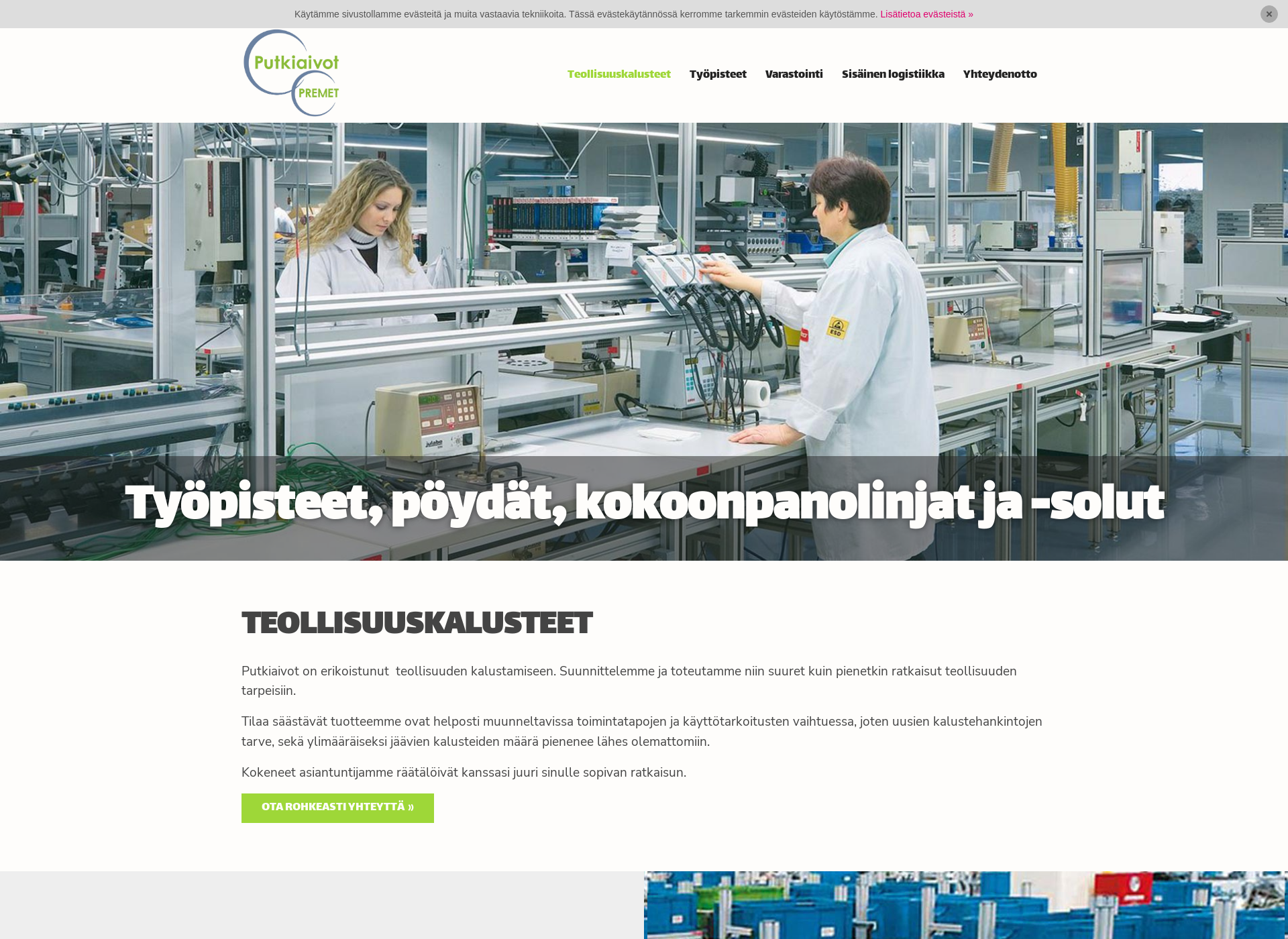 Skärmdump för teollisuuskalusteet.fi