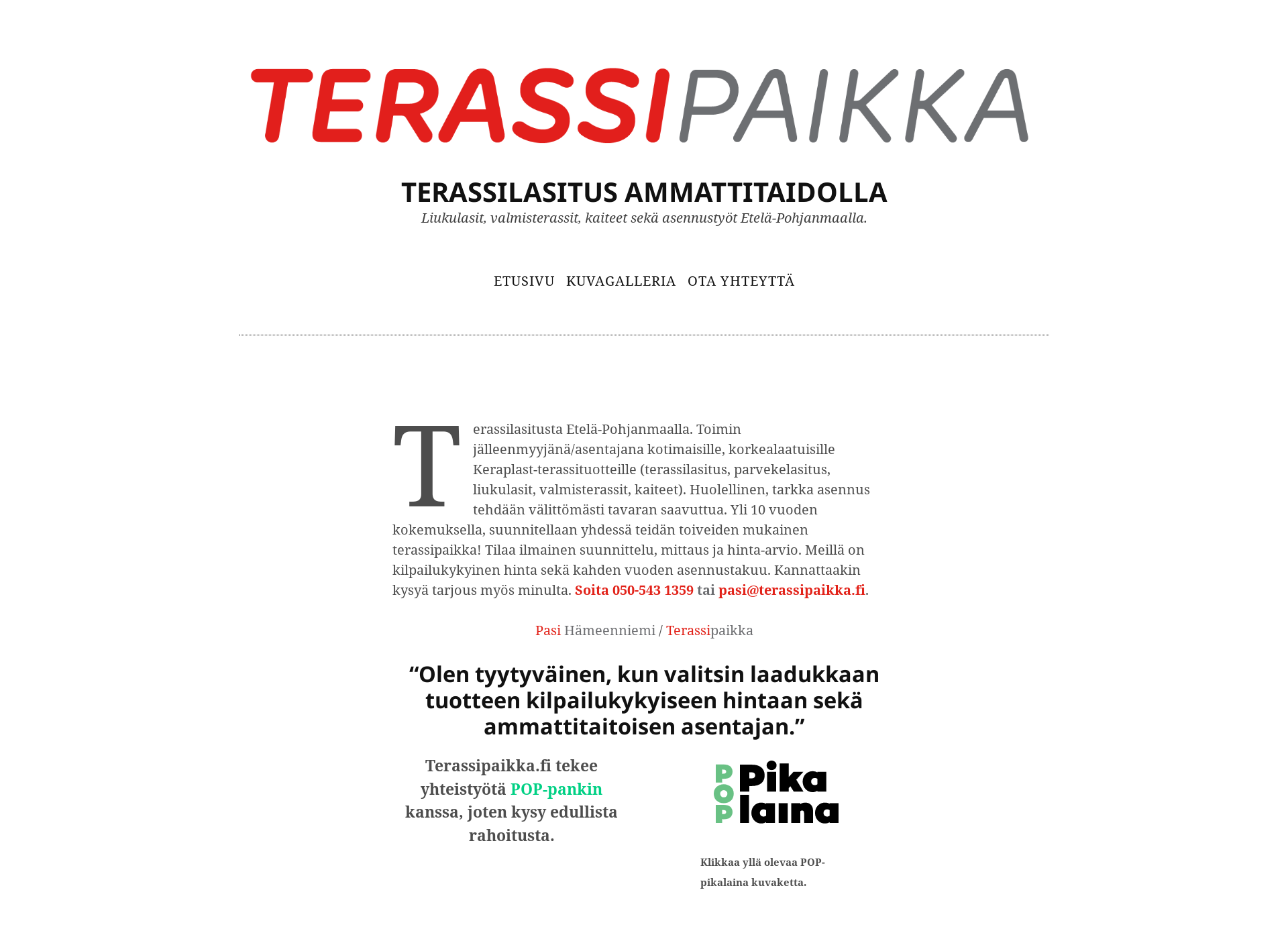 Skärmdump för terassipaikka.fi