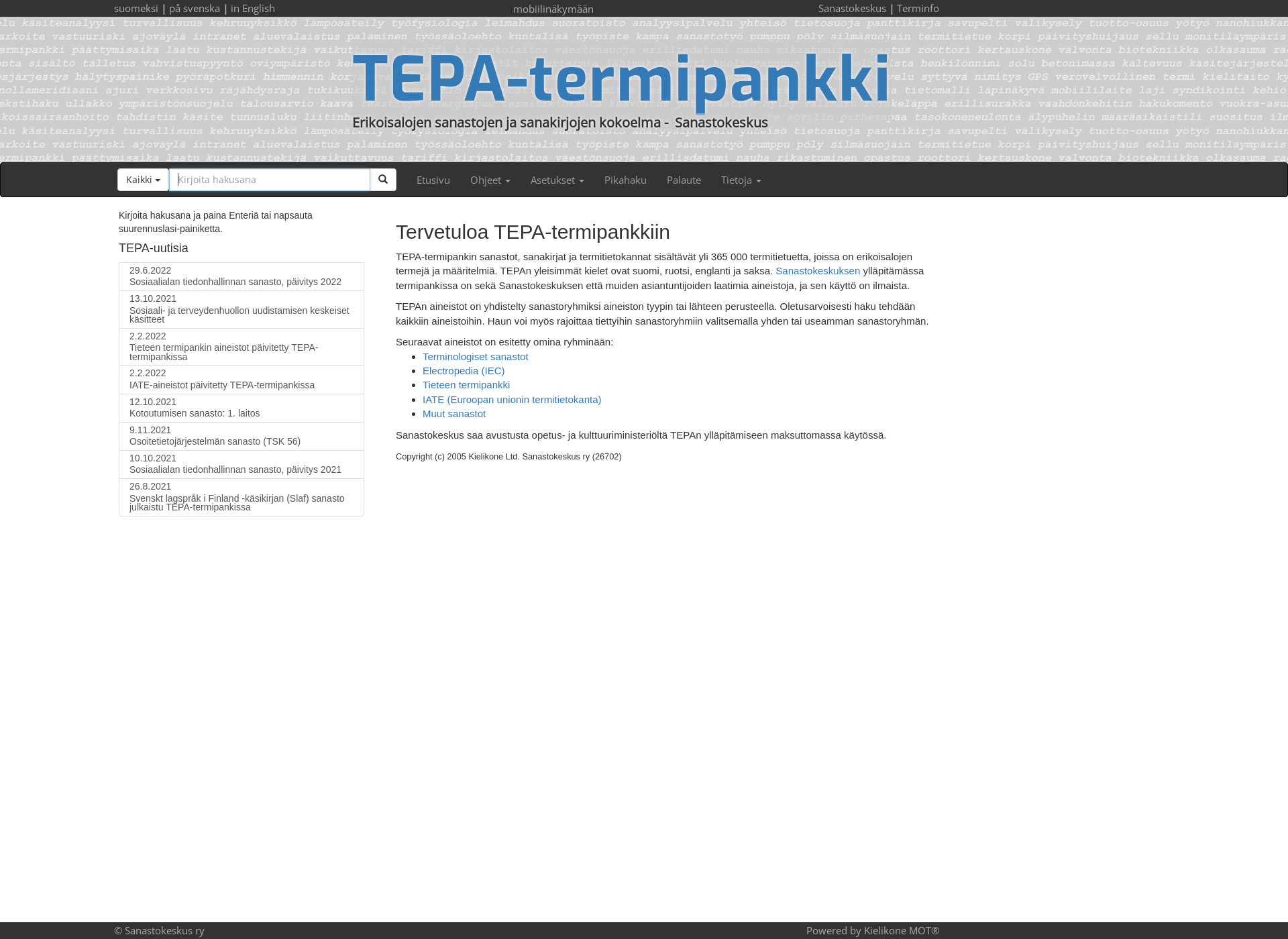 Skärmdump för termipankki.fi