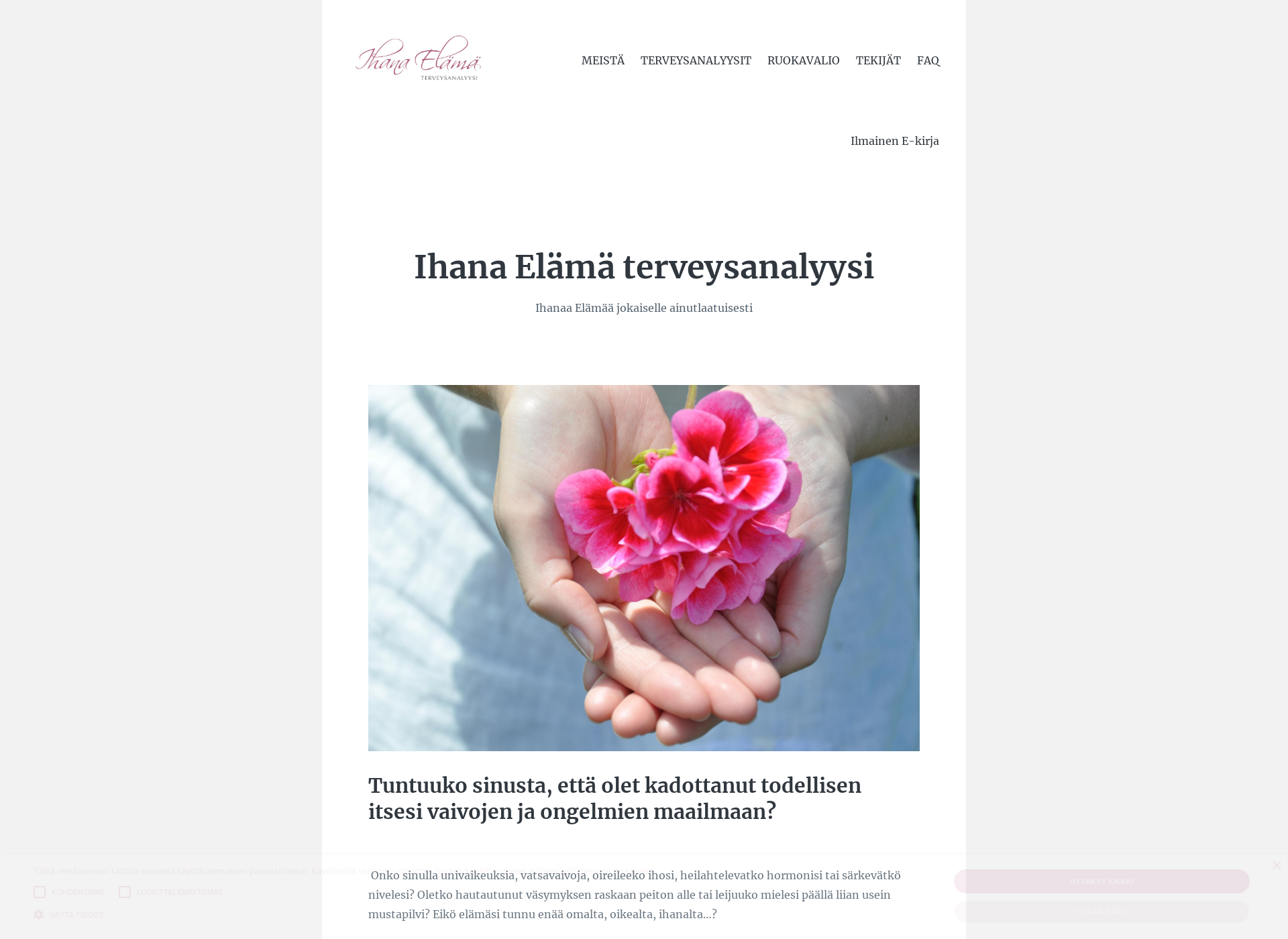 Skärmdump för terveysanalyysi.fi