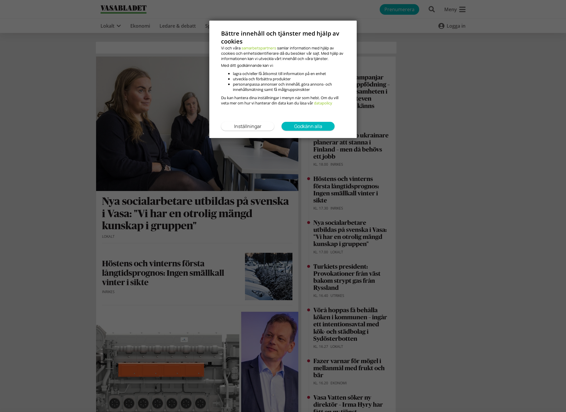Skärmdump för tidningen.fi