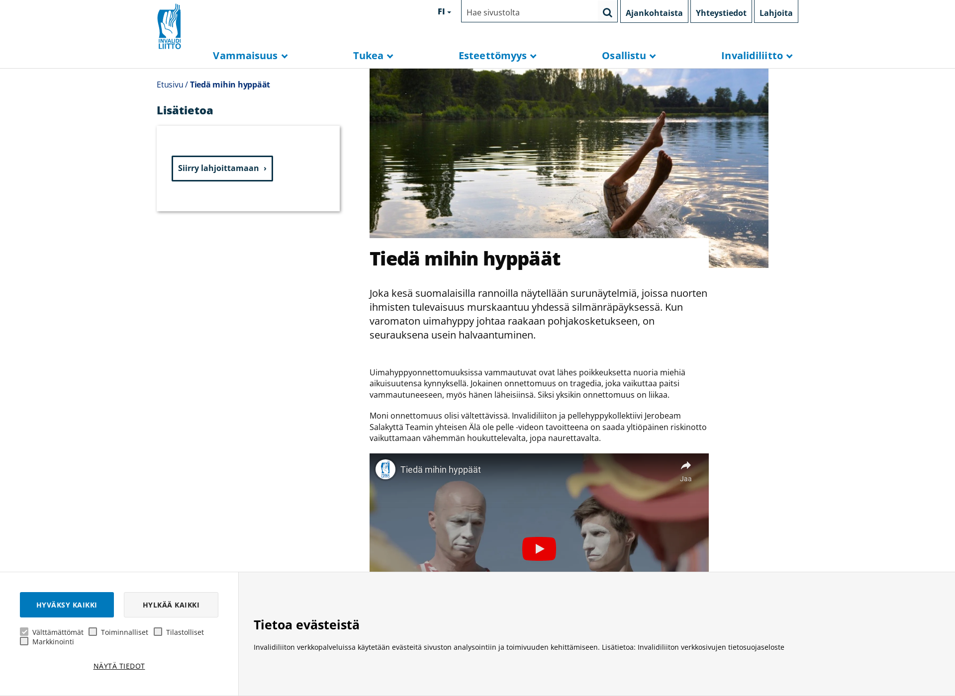 Skärmdump för tiedamihinhyppaat.fi