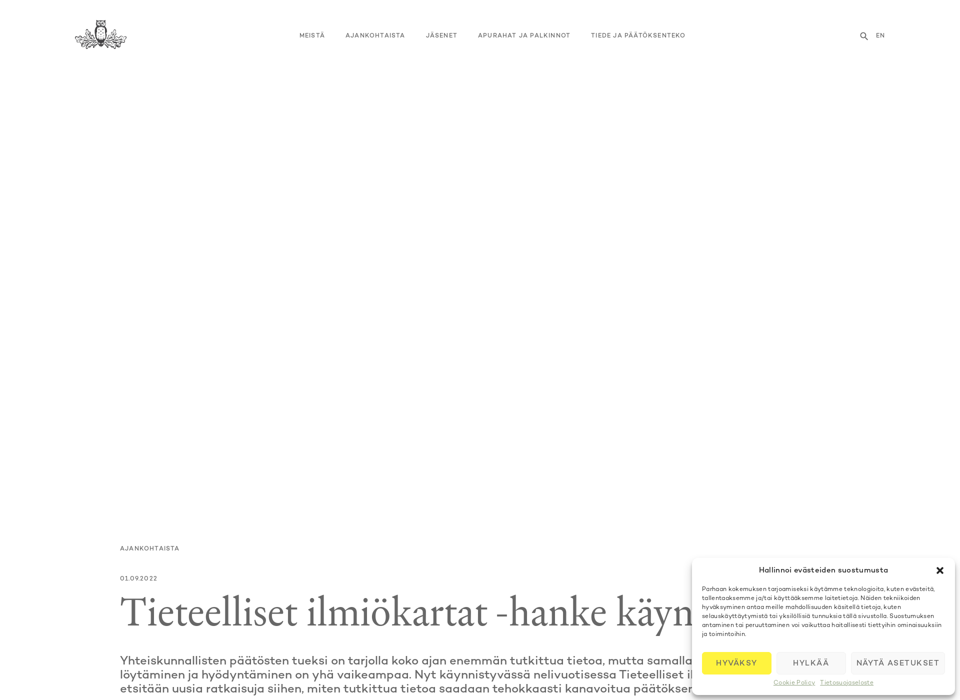 Skärmdump för tiedeakatemia.fi