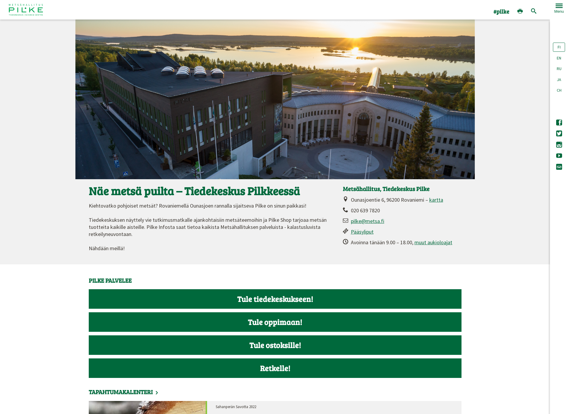 Näyttökuva tiedekeskuspilke.fi