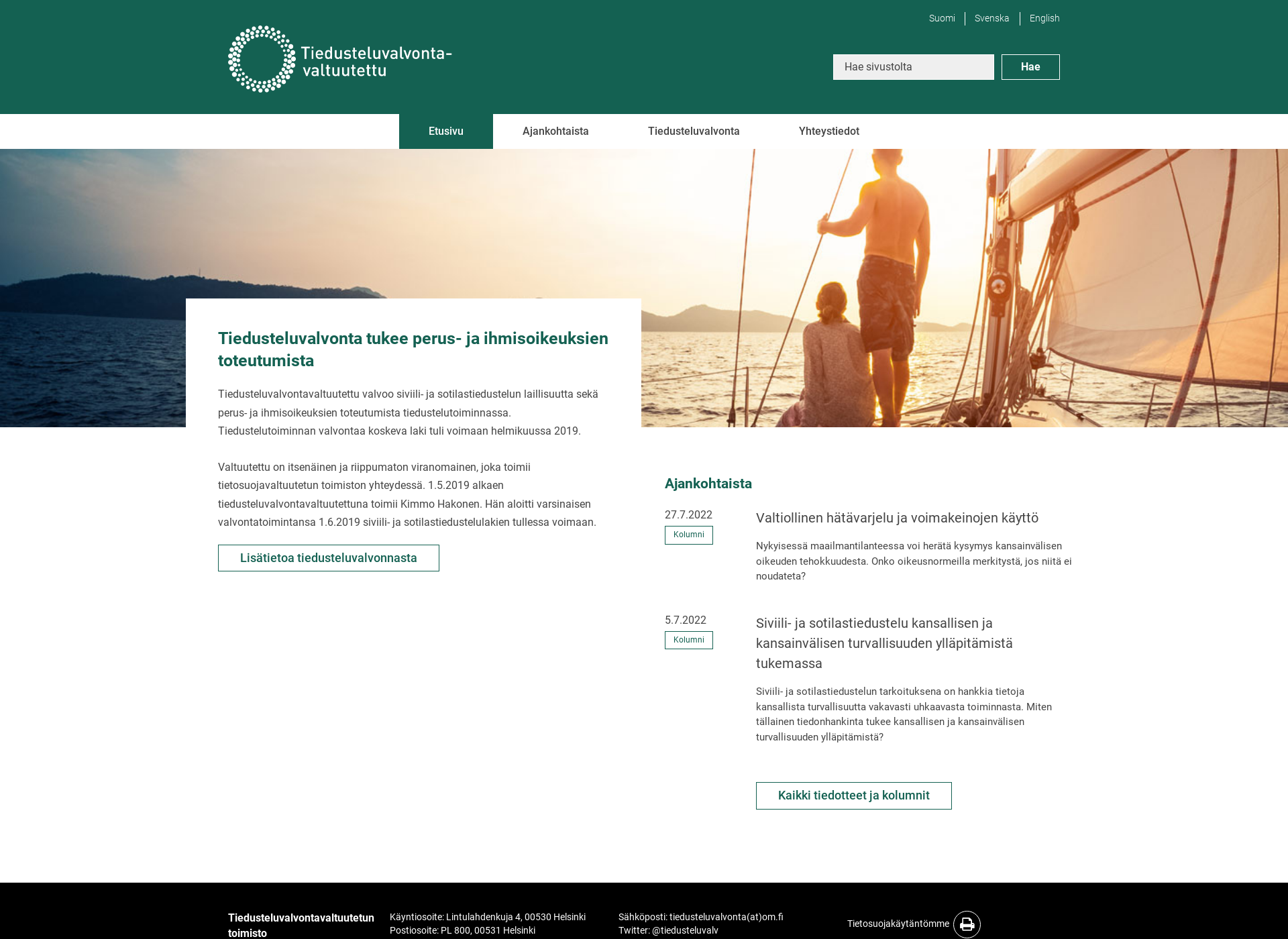 Screenshot for tiedusteluvalvonta.fi