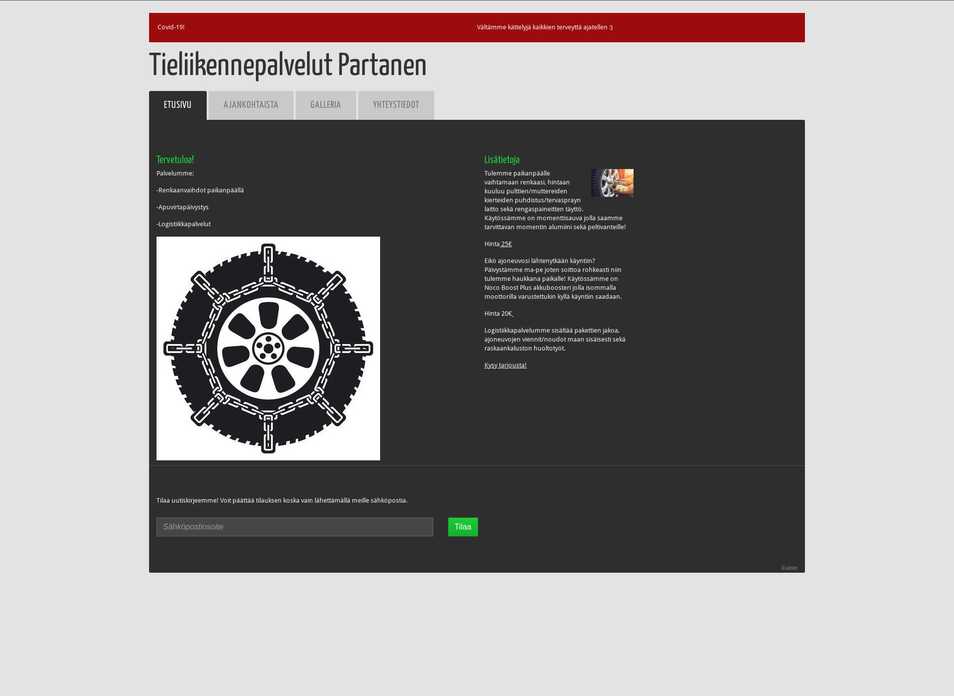 Skärmdump för tieliikennepalvelutpartanen.fi