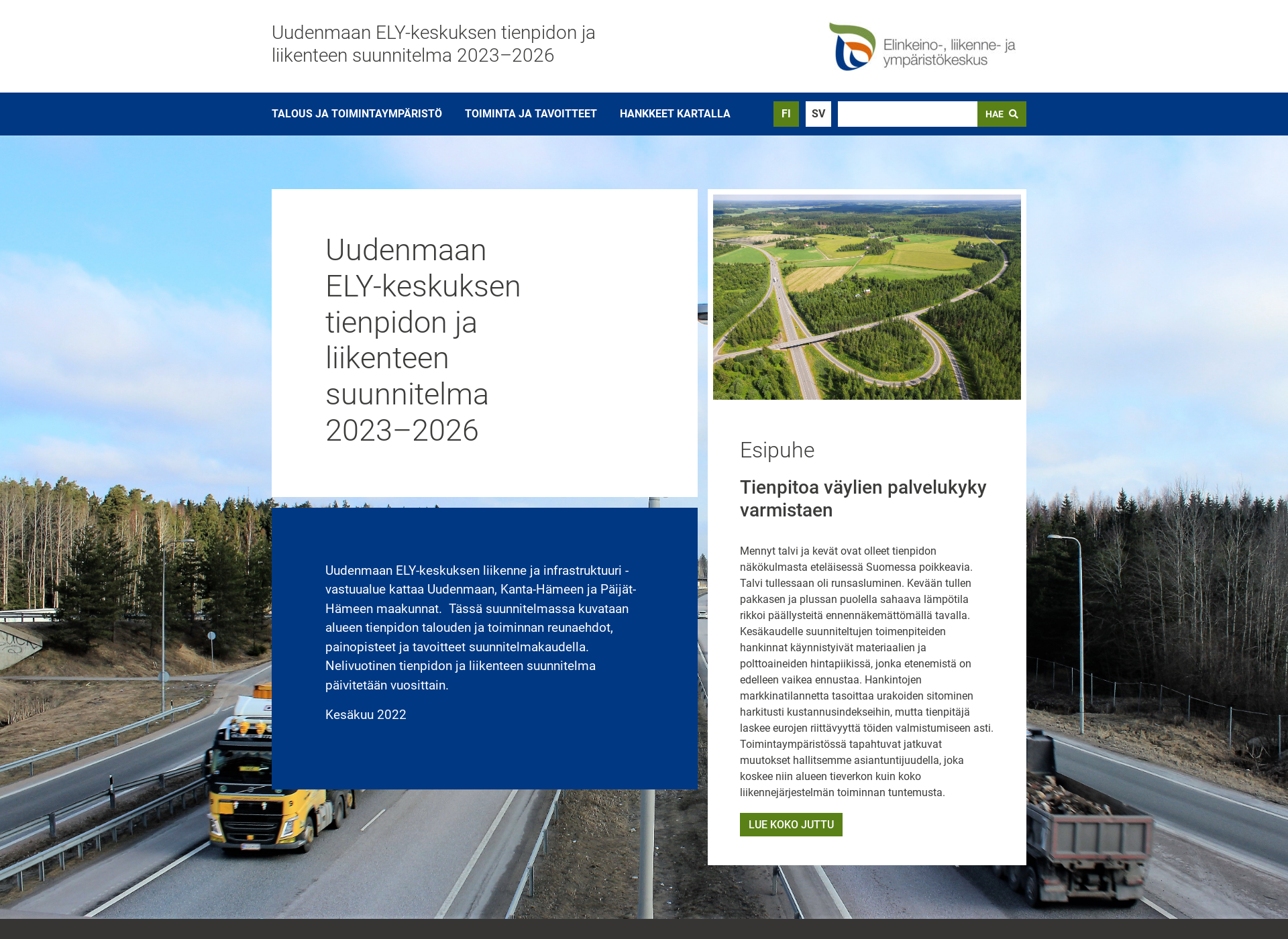 Skärmdump för tienpidonsuunnitelma.fi