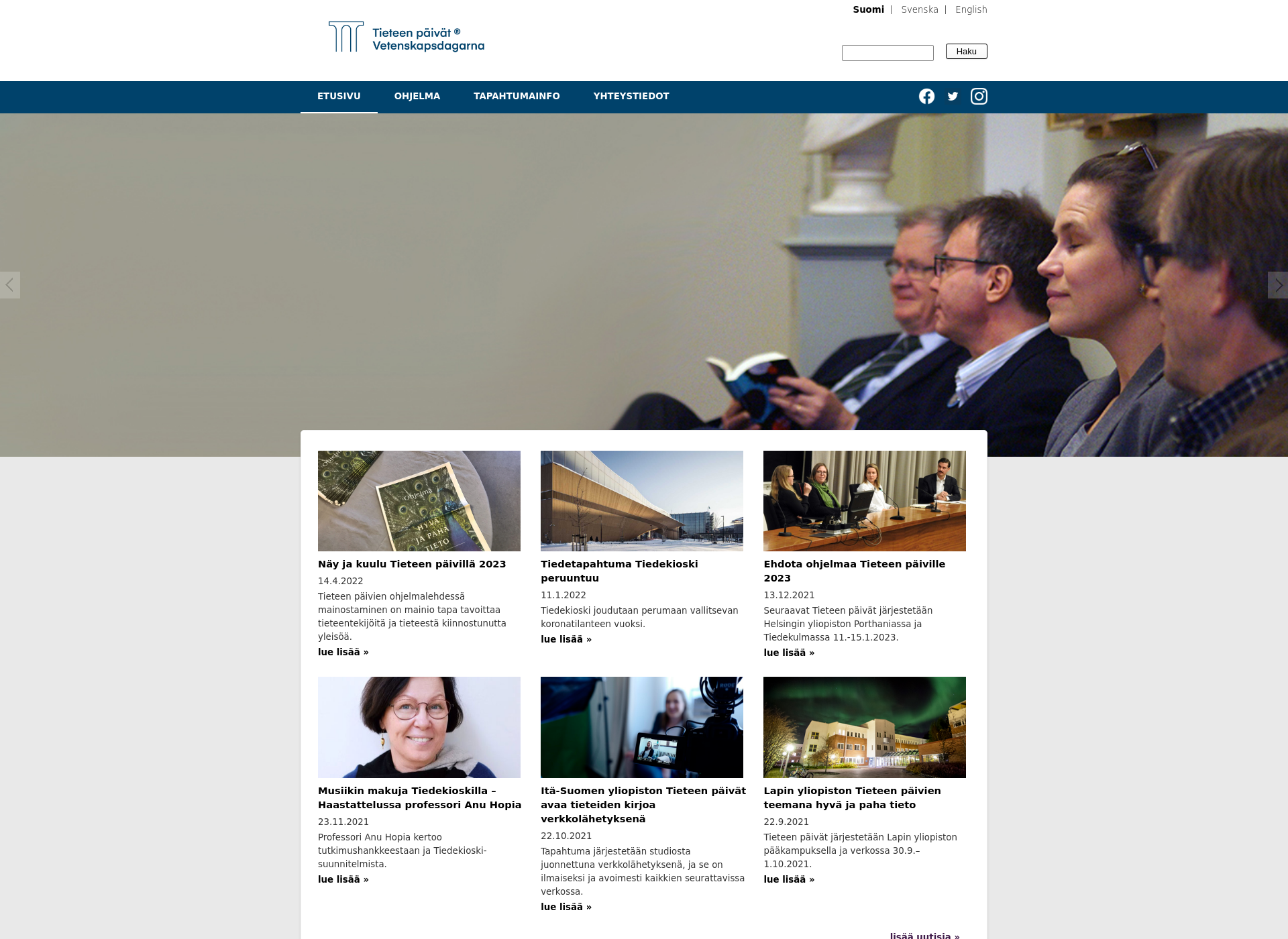 Screenshot for tieteenpaivat.fi