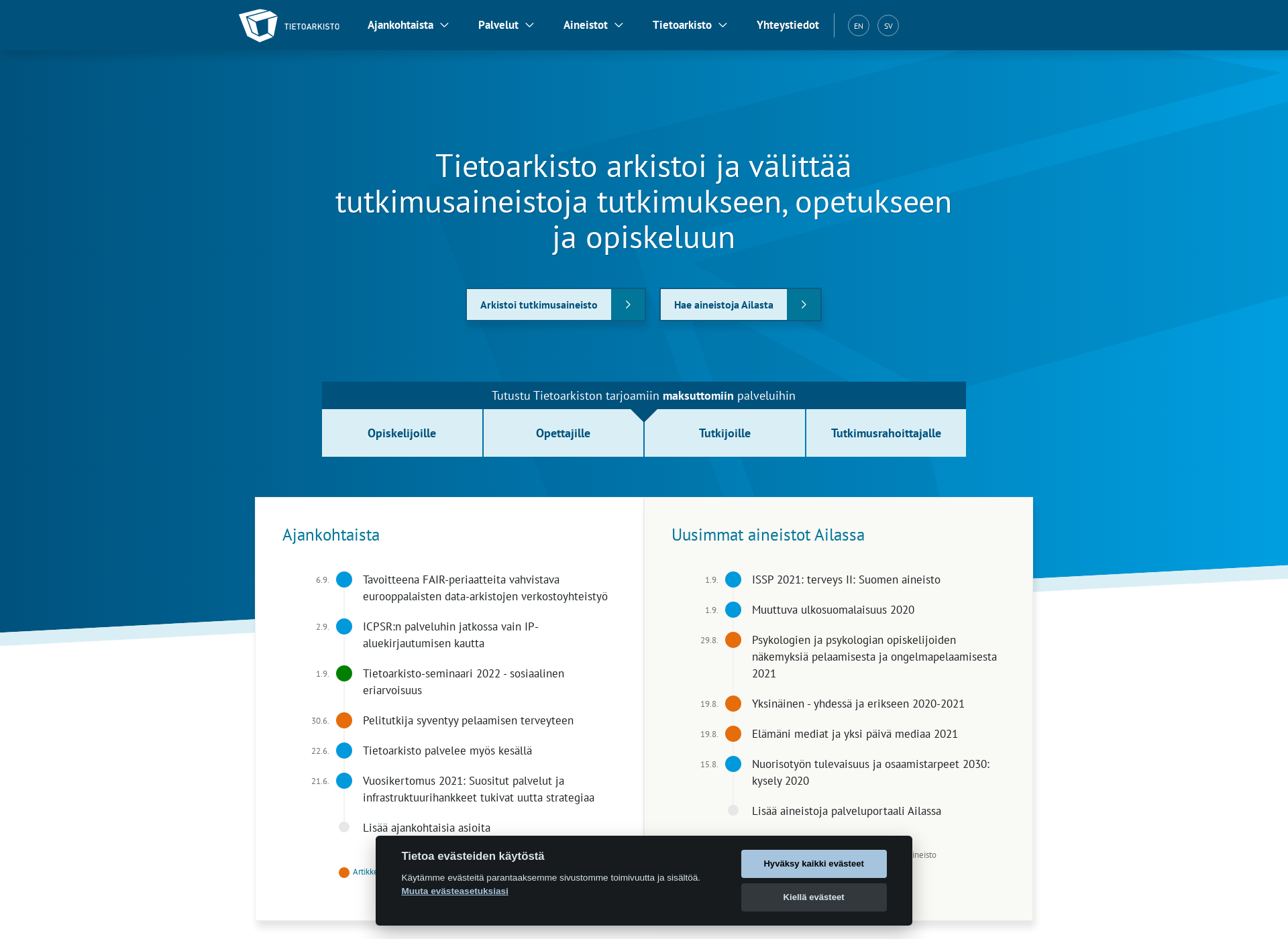 Screenshot for tietoarkisto.fi