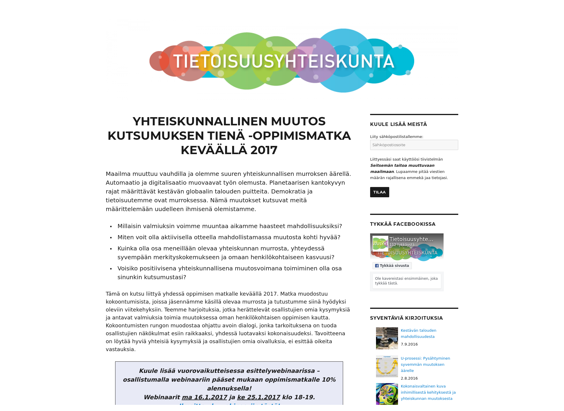 Skärmdump för tietoisuusyhteiskunta.fi