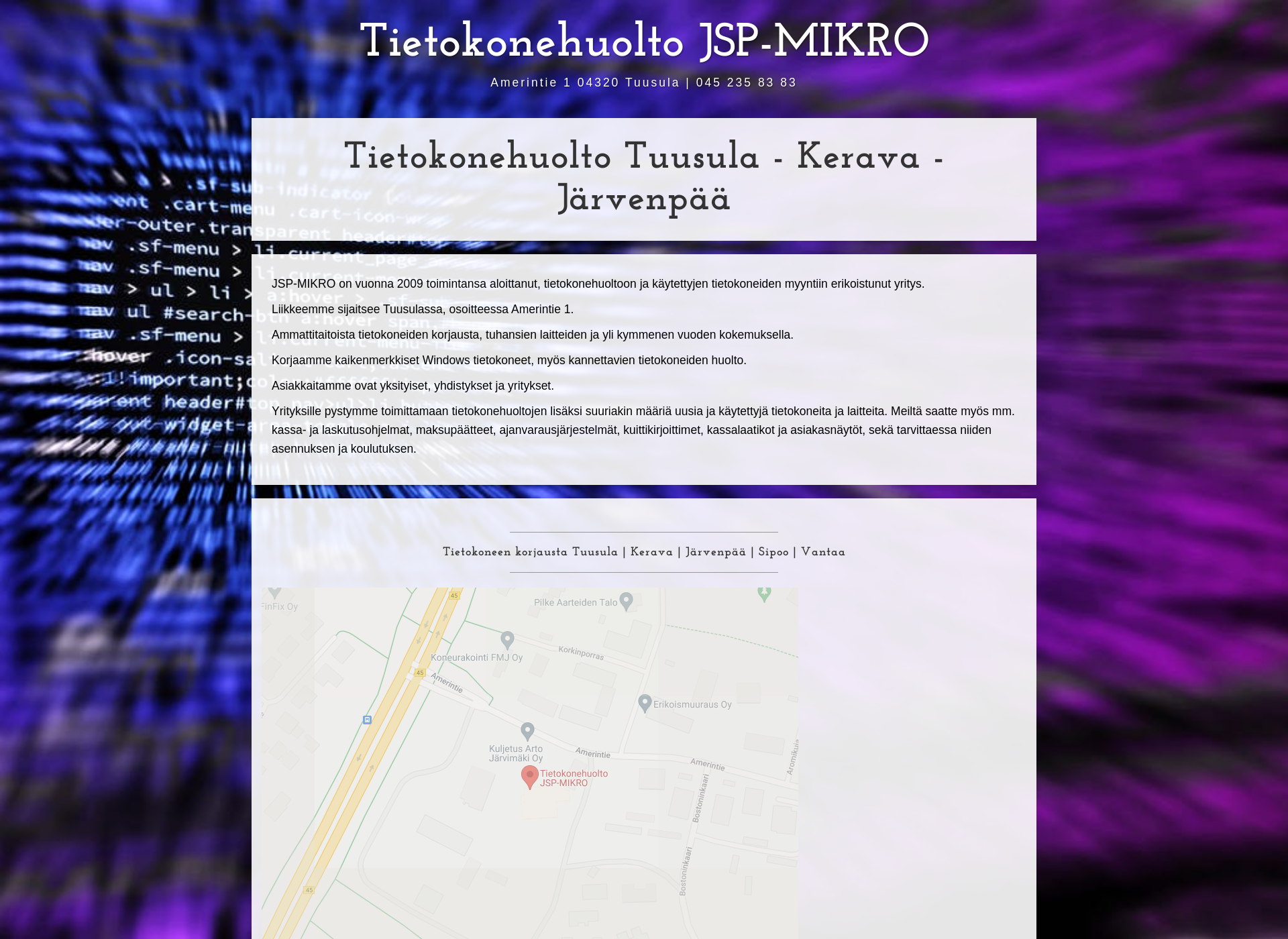 Skärmdump för tietokonehuoltokerava.fi