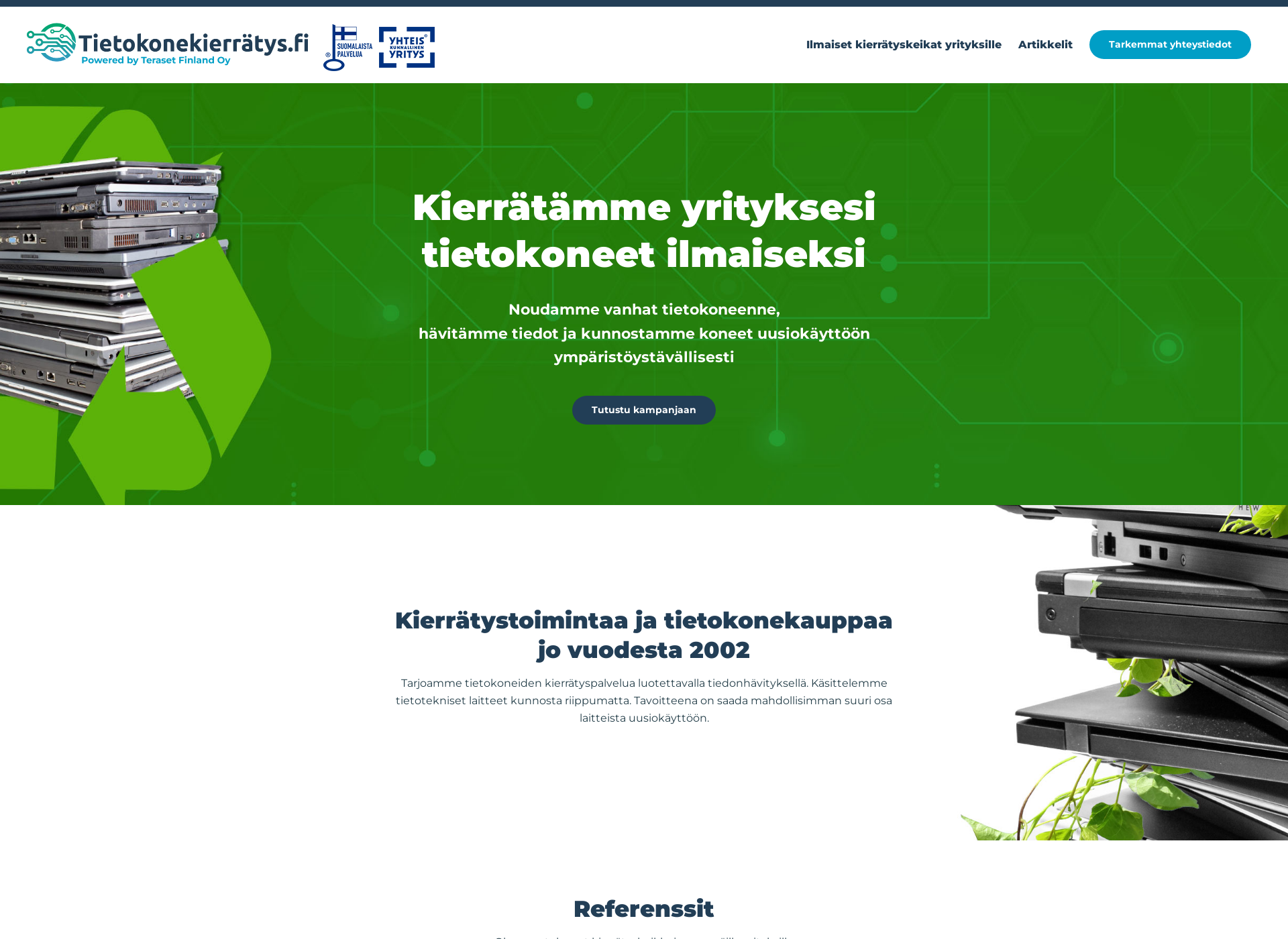 Skärmdump för tietokonekierratys.fi