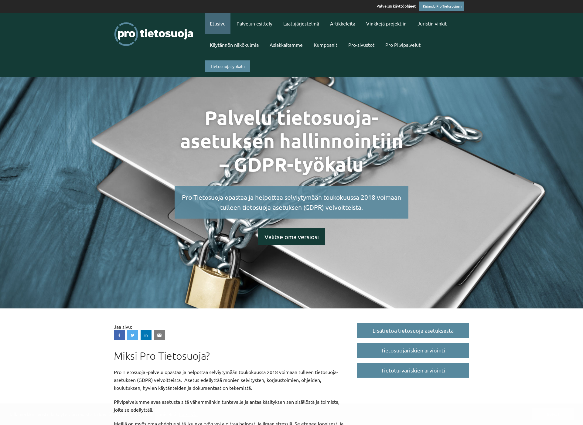 Skärmdump för tietosuojajarjestelma.fi