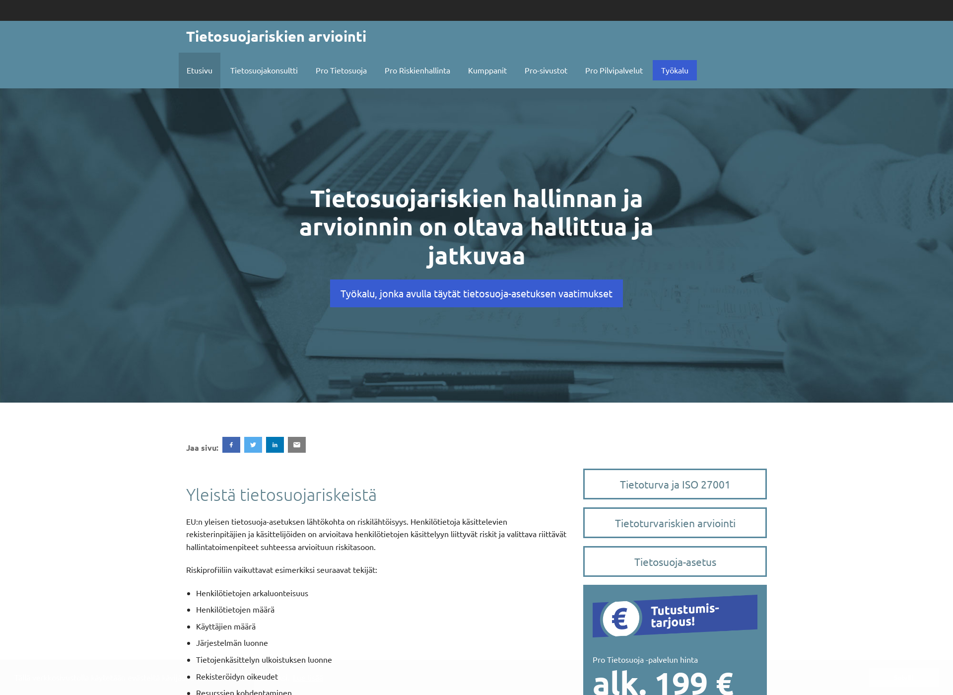 Skärmdump för tietosuojariskienarviointi.fi