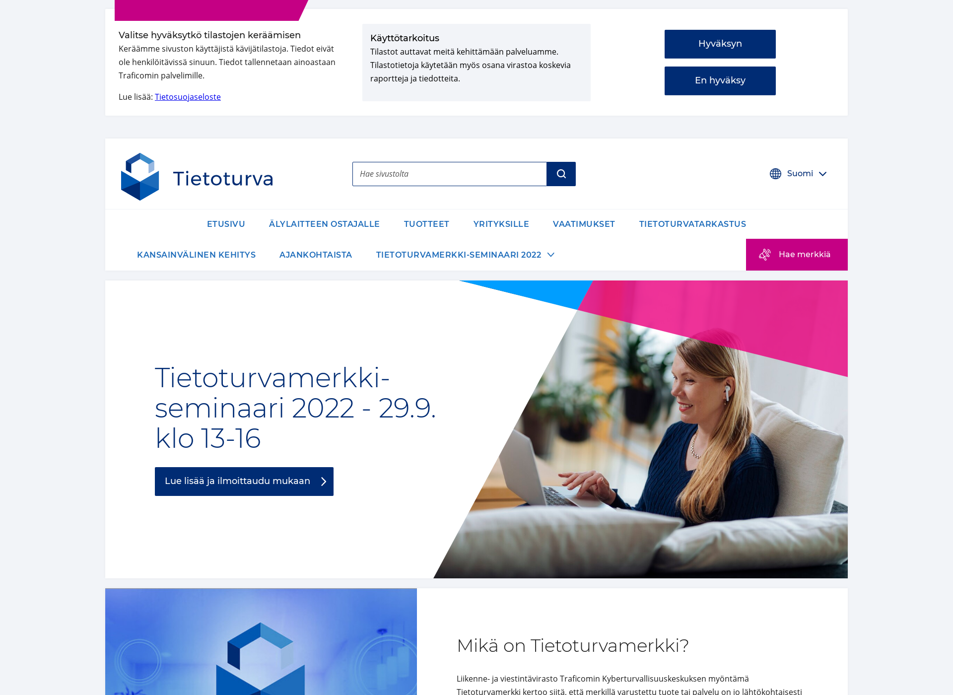 Skärmdump för tietoturvamerkki.fi