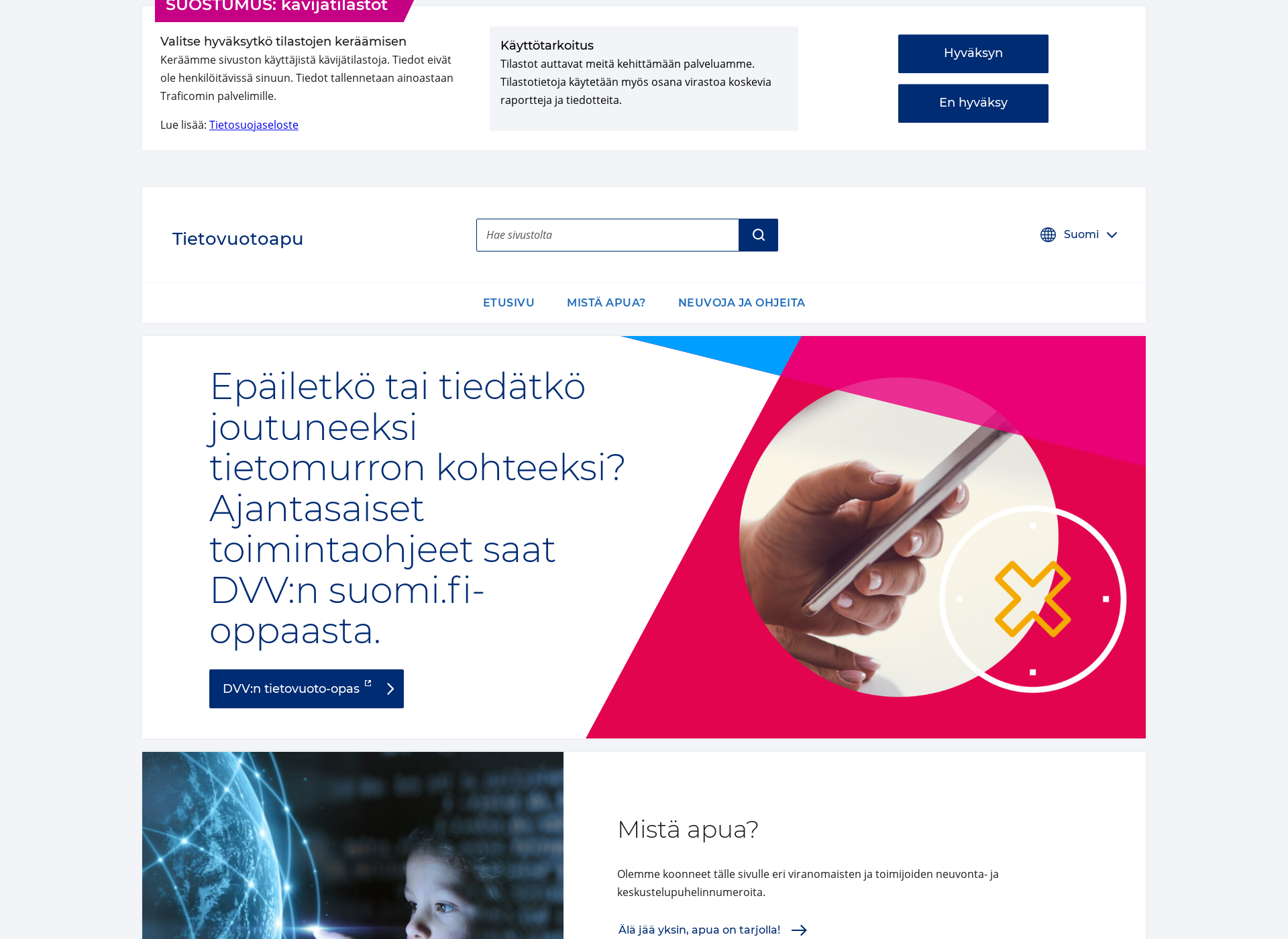Skärmdump för tietovuotoapu.fi
