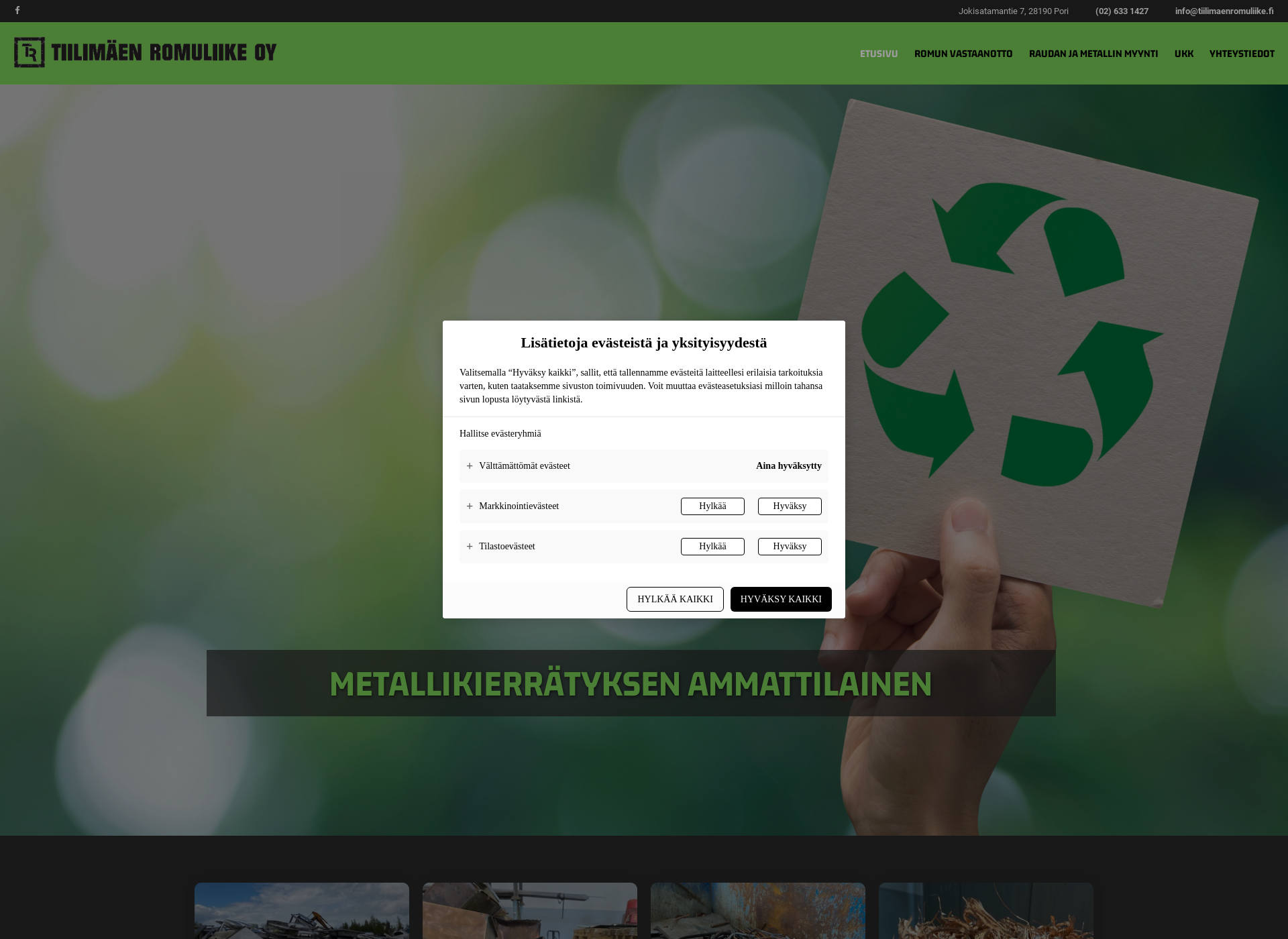Skärmdump för tiilimaenromuliike.fi