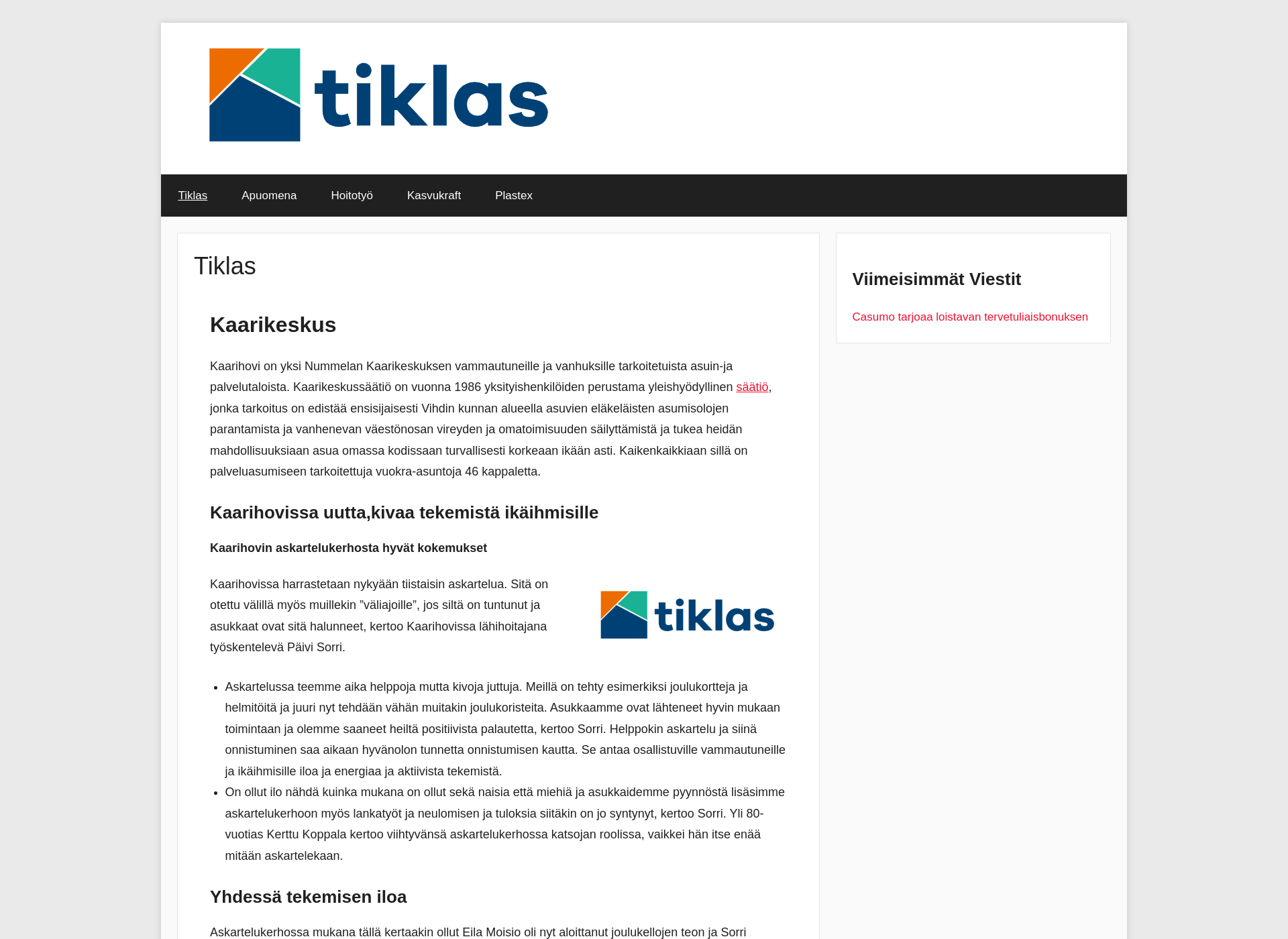 Skärmdump för tiklas.fi
