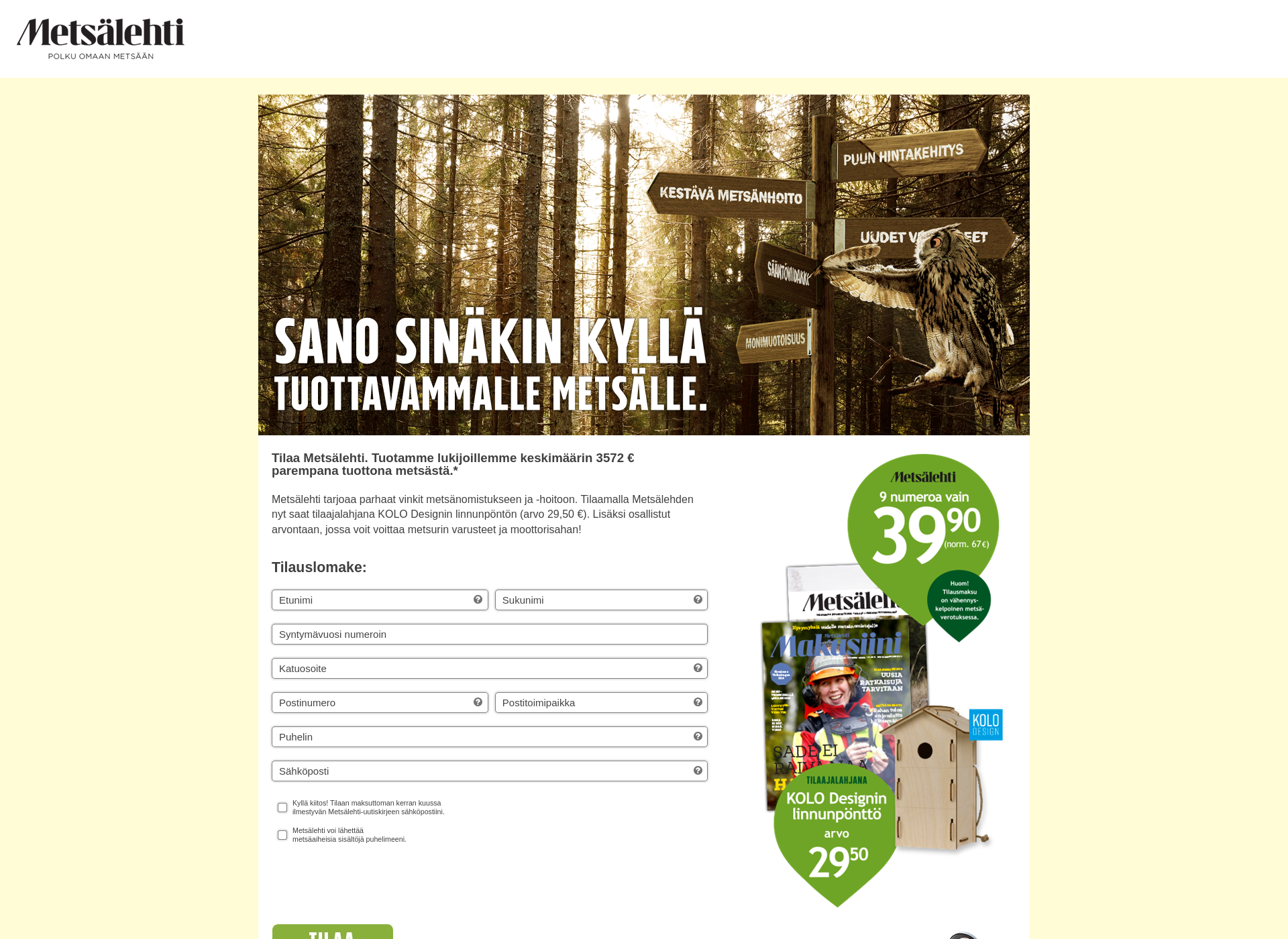 Screenshot for tilaametsa.fi