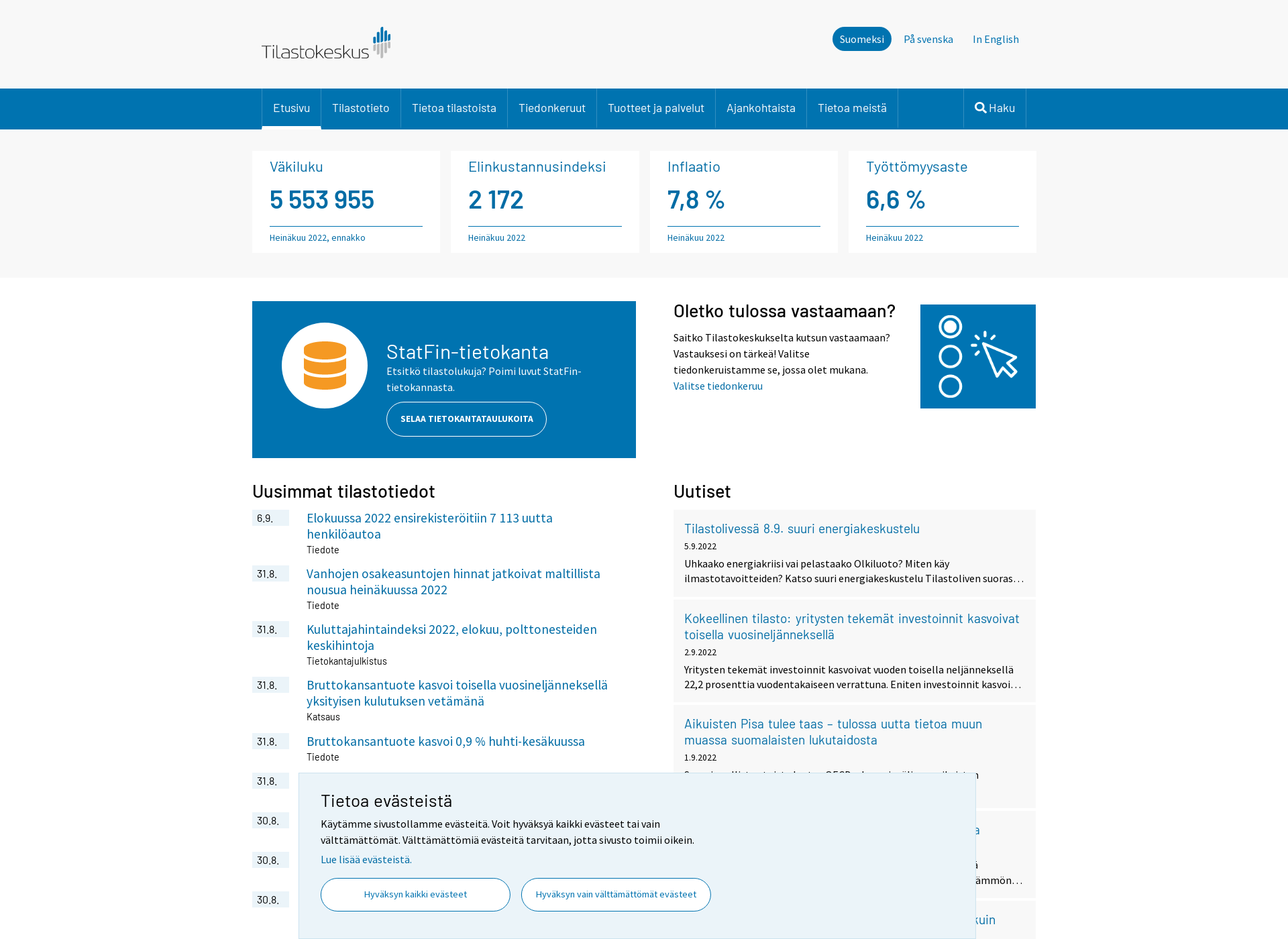 Screenshot for tilastokeskus.fi