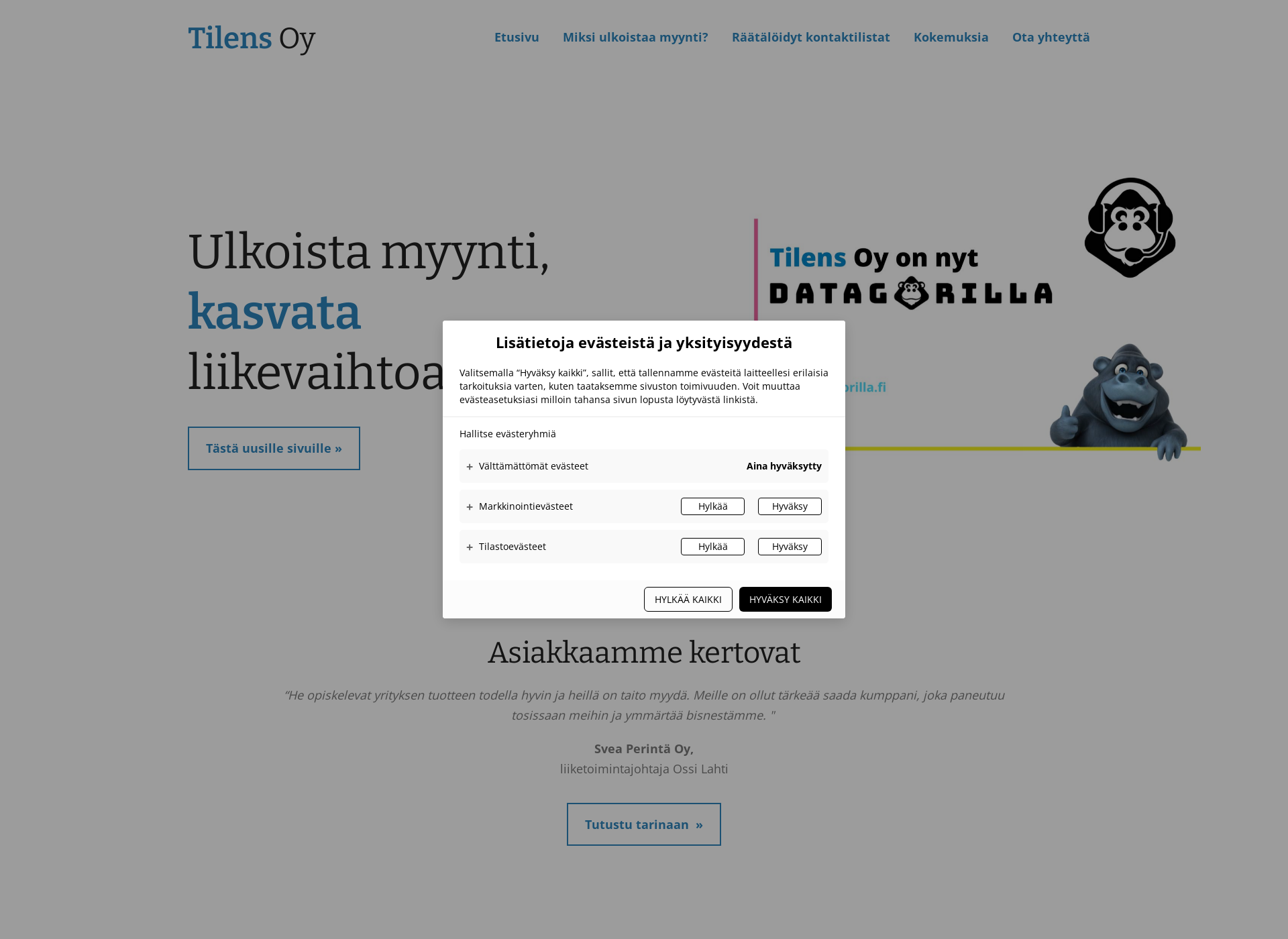 Skärmdump för tilens.fi