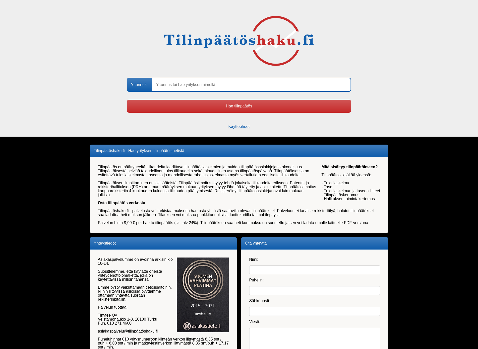 Screenshot for tilinpäätöshaku.fi