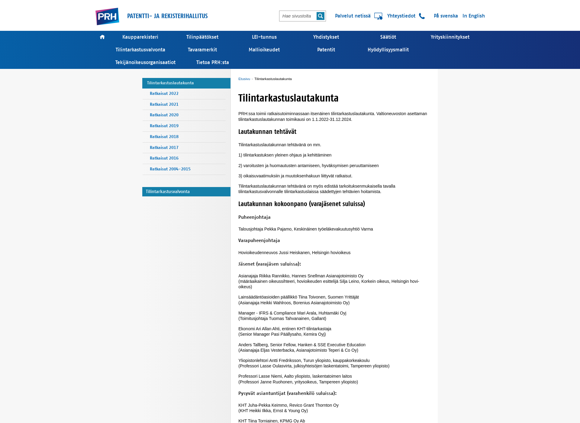 Skärmdump för tilintarkastuslautakunta.fi