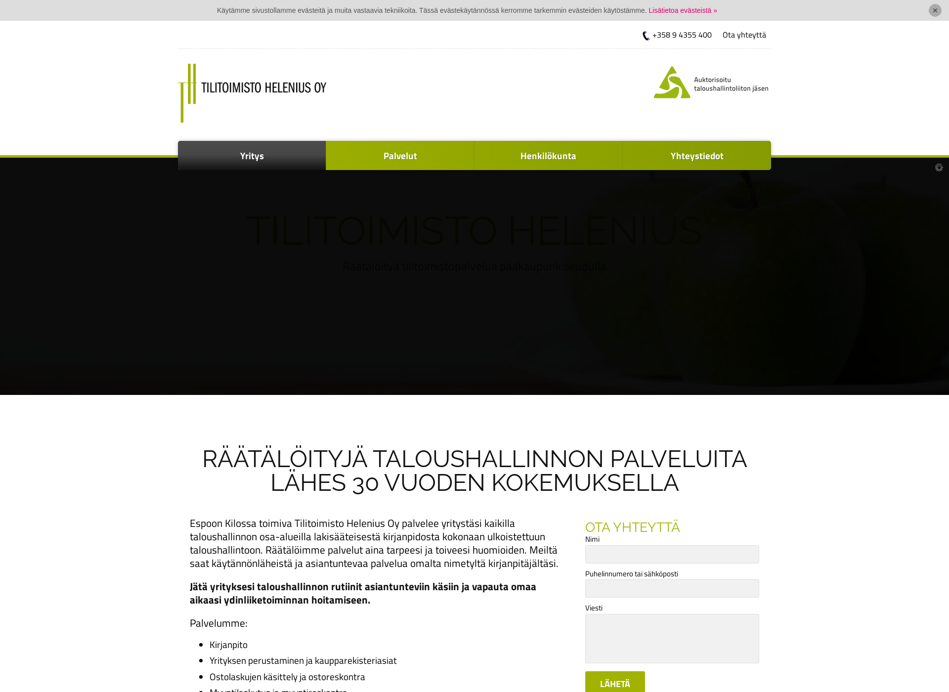 Skärmdump för tilitoimistohelenius.fi
