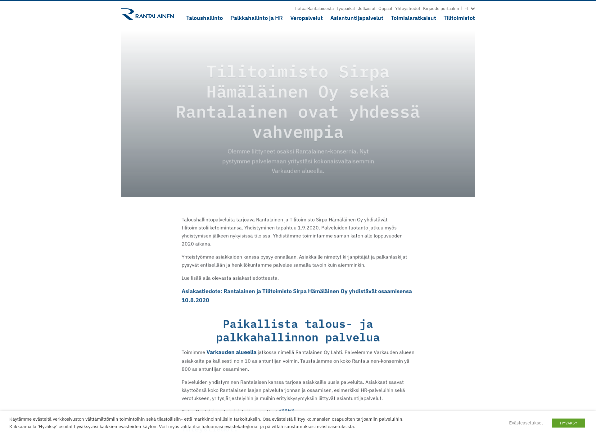 Skärmdump för tilitoimistosirpahamalainen.fi