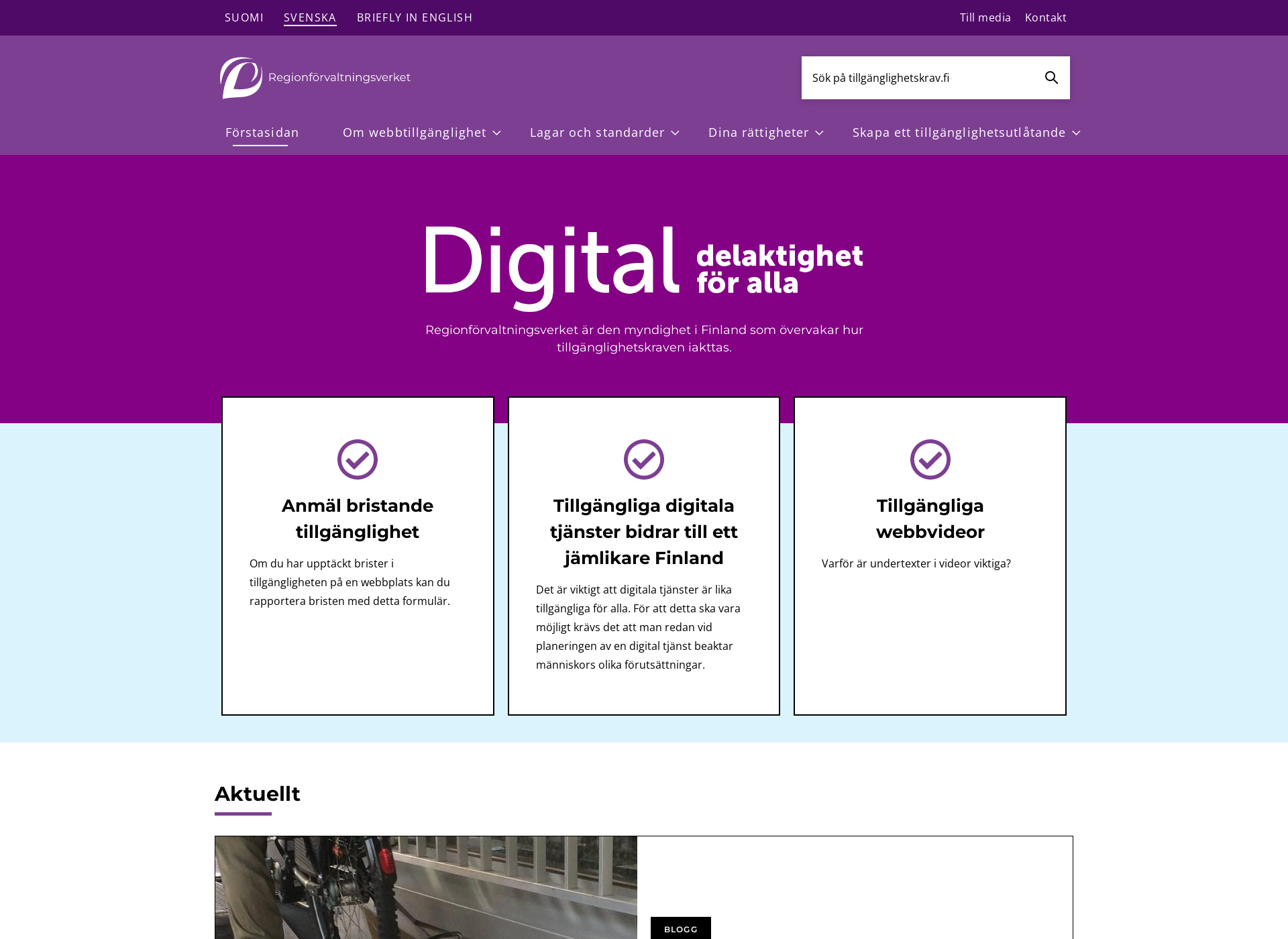Skärmdump för tillganglighetskrav.fi