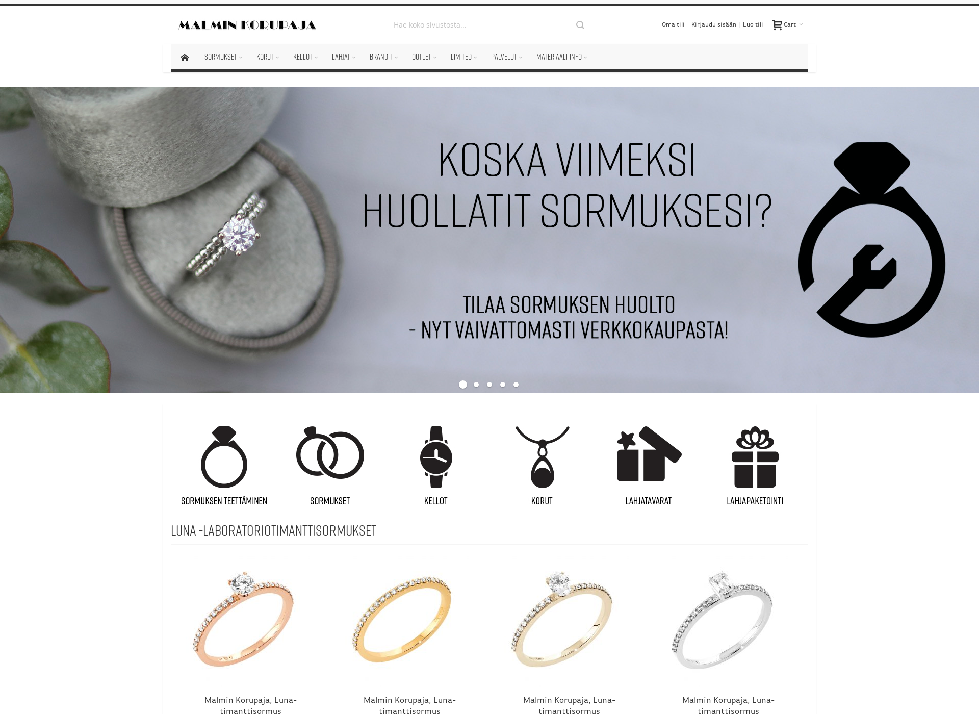 Skärmdump för timanttisormuskauppa.fi