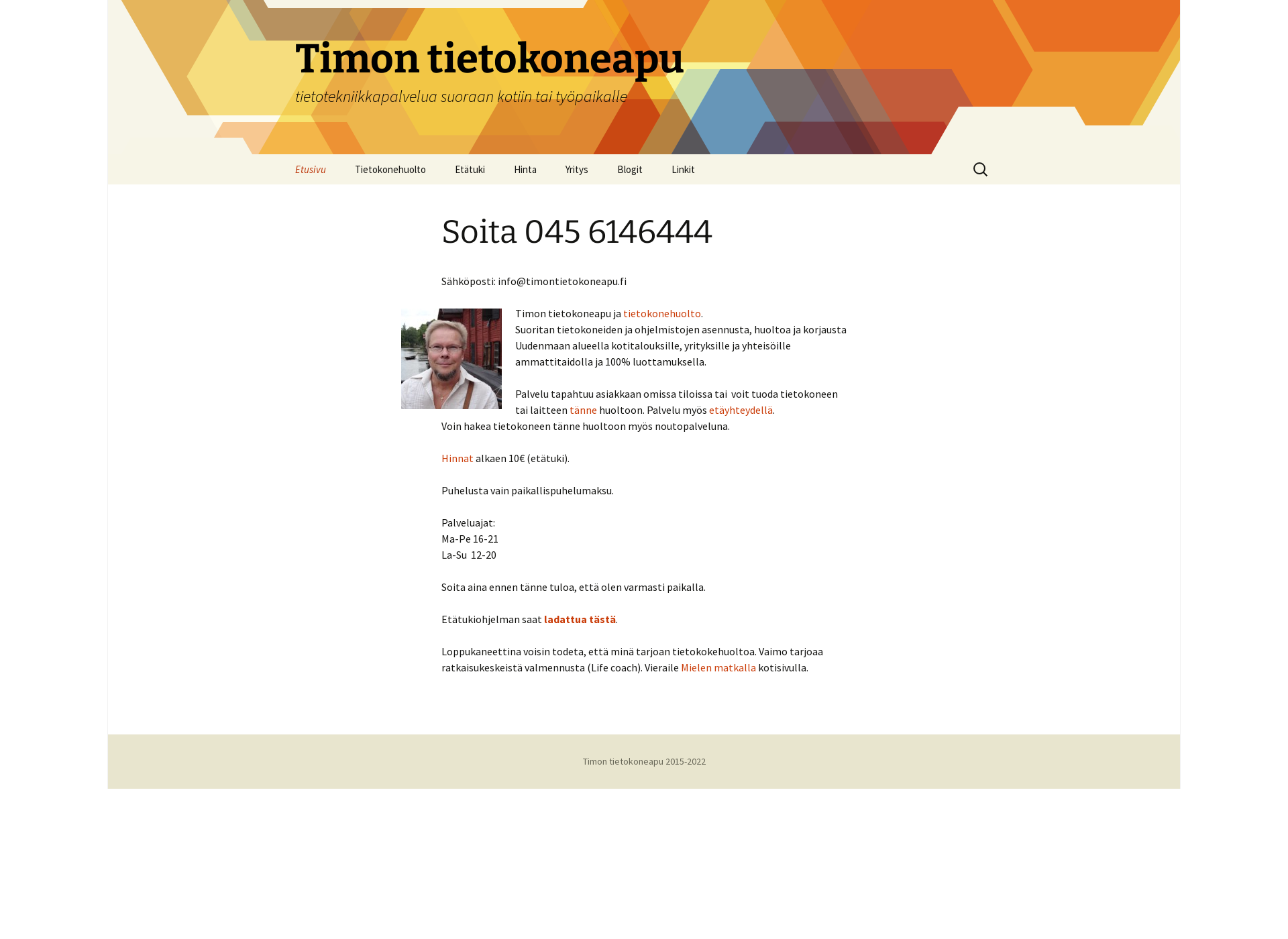 Skärmdump för timontietokoneapu.fi