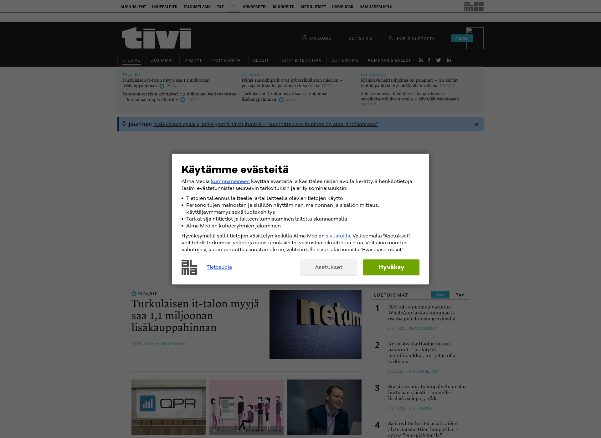 Skärmdump för tivi.fi