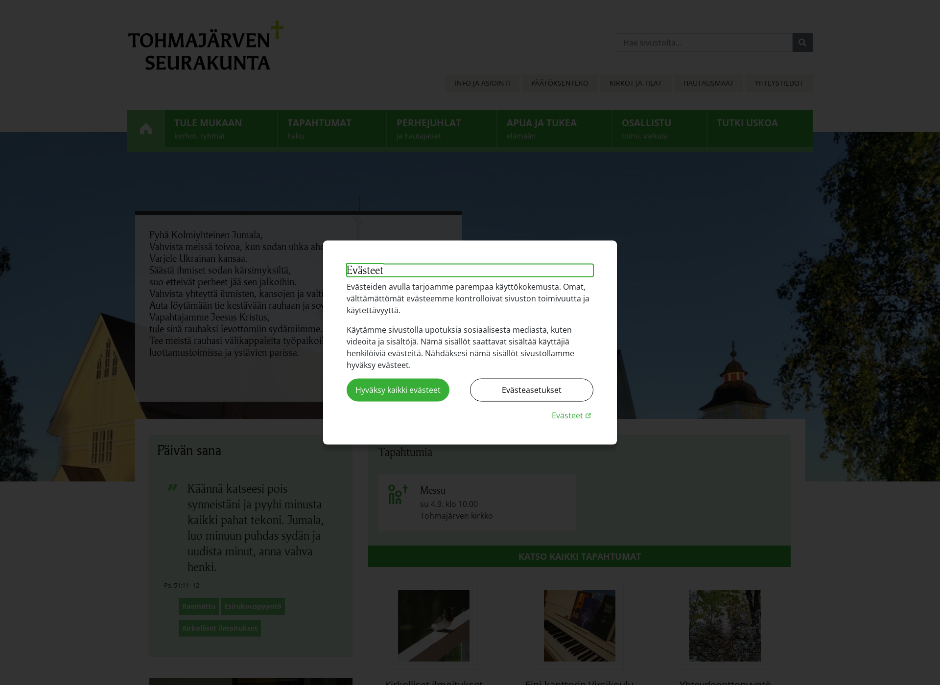 Screenshot for tohmajarvenseurakunta.fi