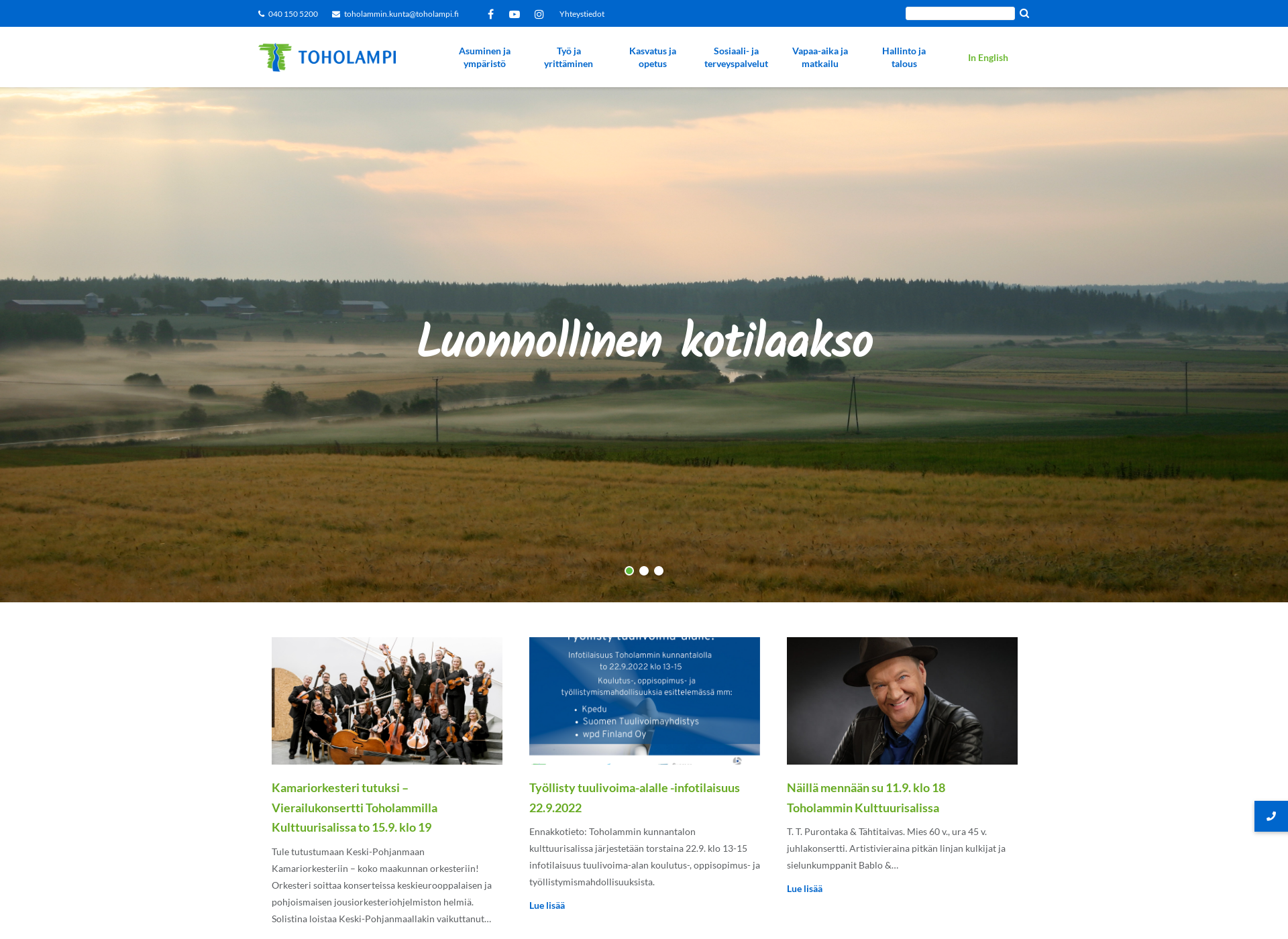 Skärmdump för toholampi.fi