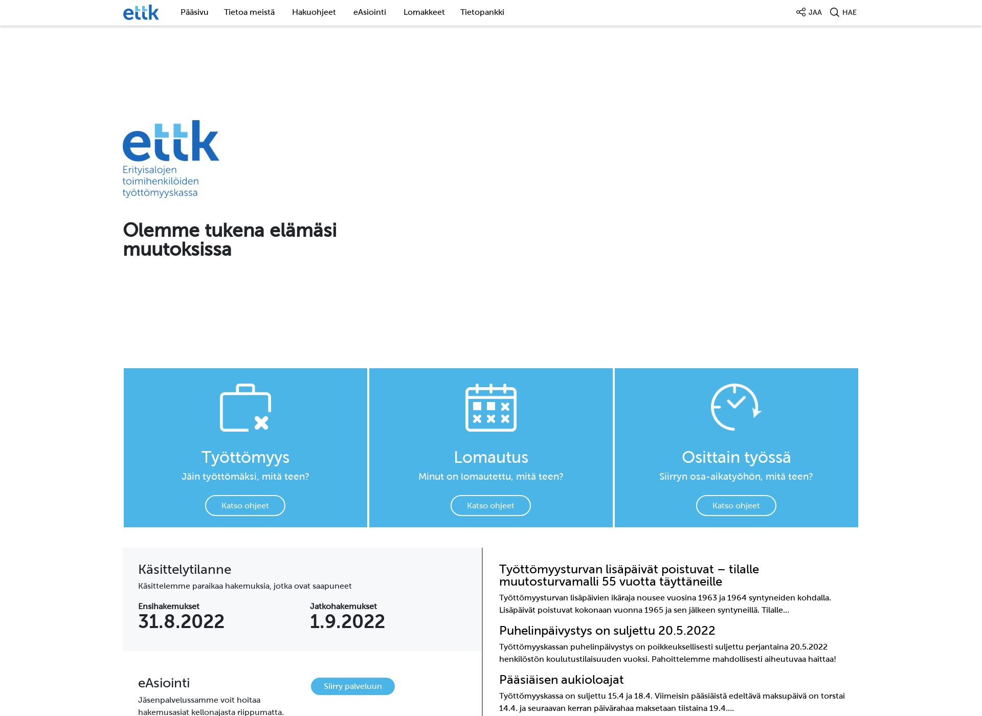 Screenshot for toimihenkilökassa.fi