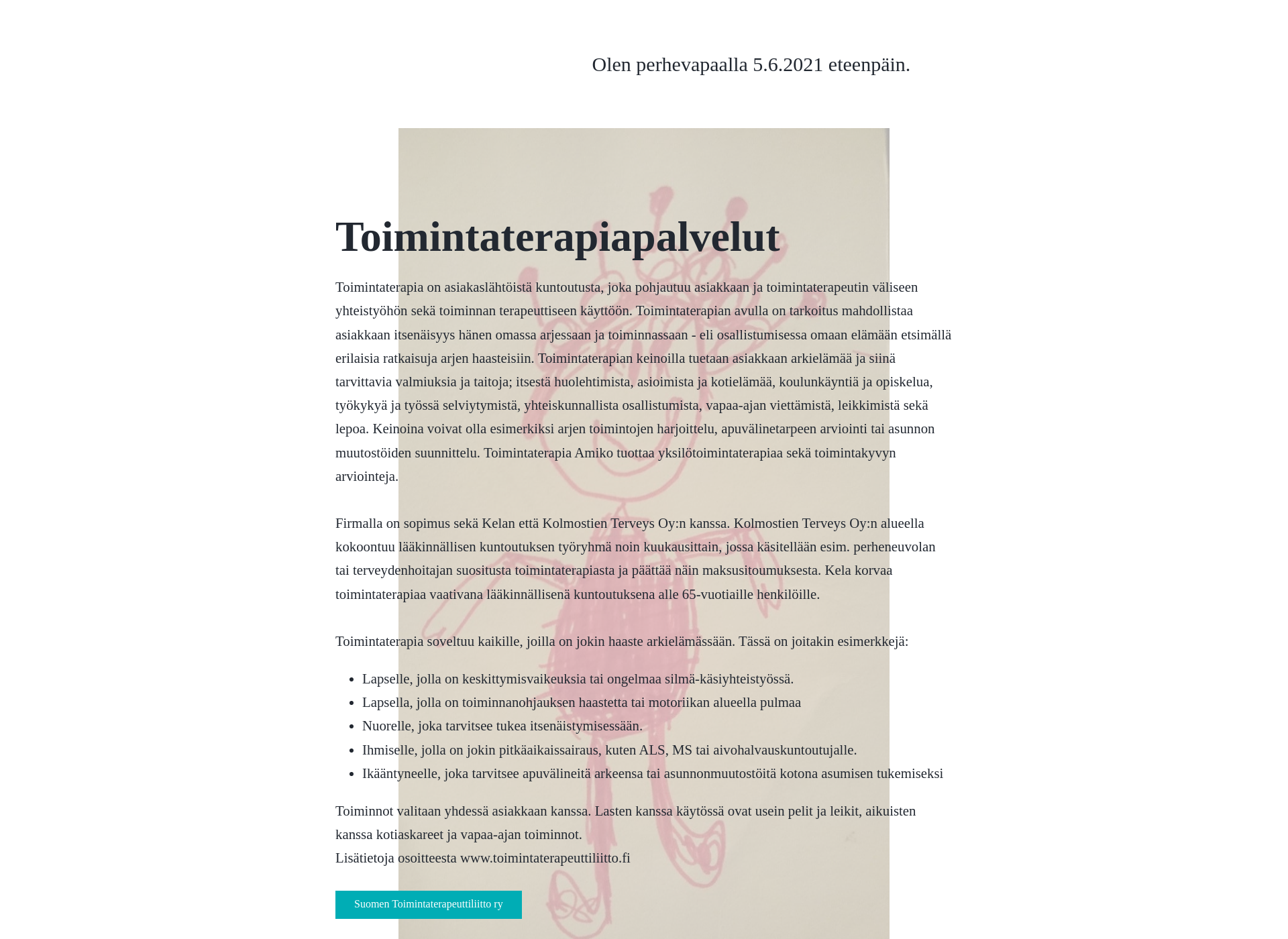 Skärmdump för toimintaterapiaamiko.fi
